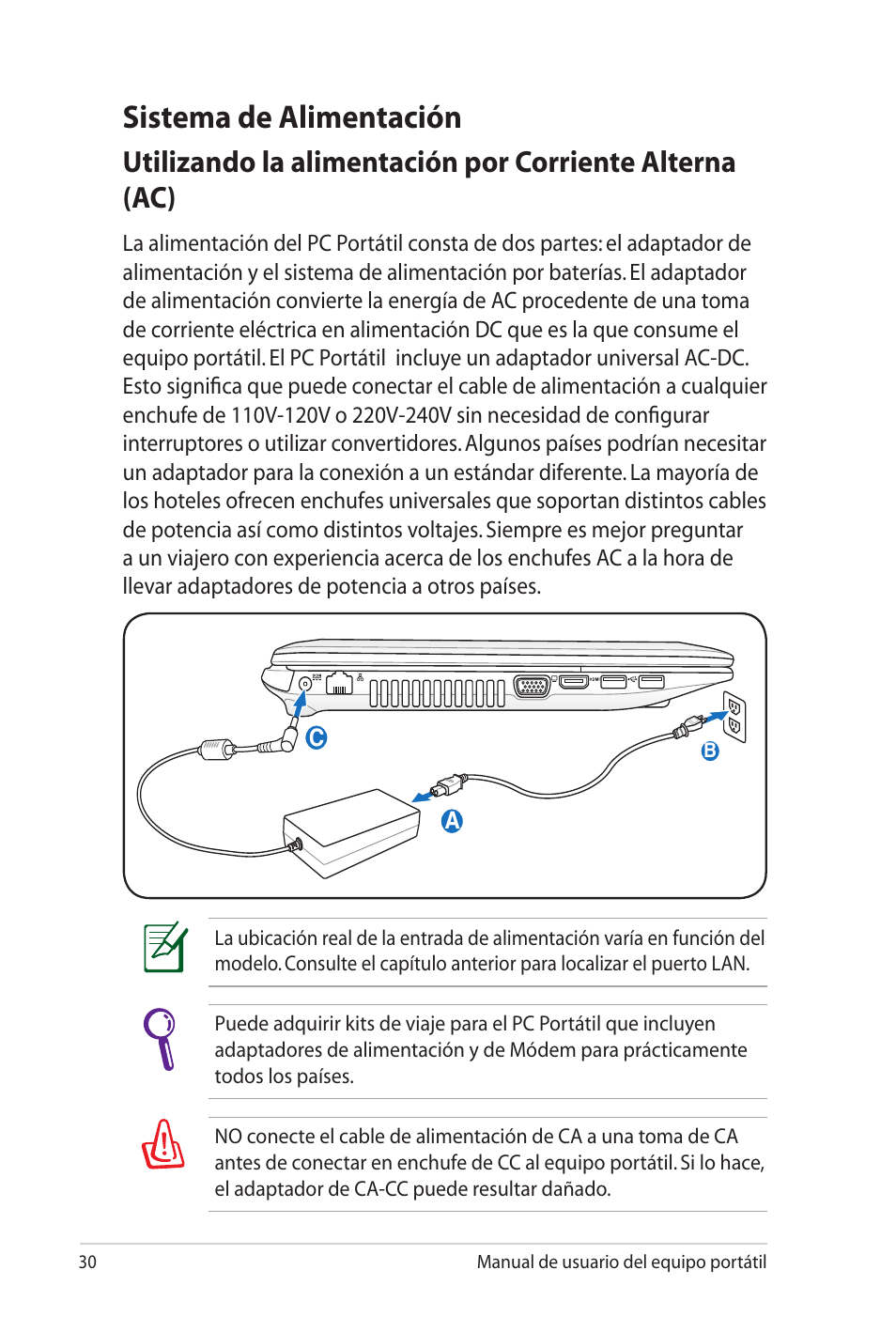 Sistema de alimentación | Asus Pro45VJ User Manual | Page 30 / 108