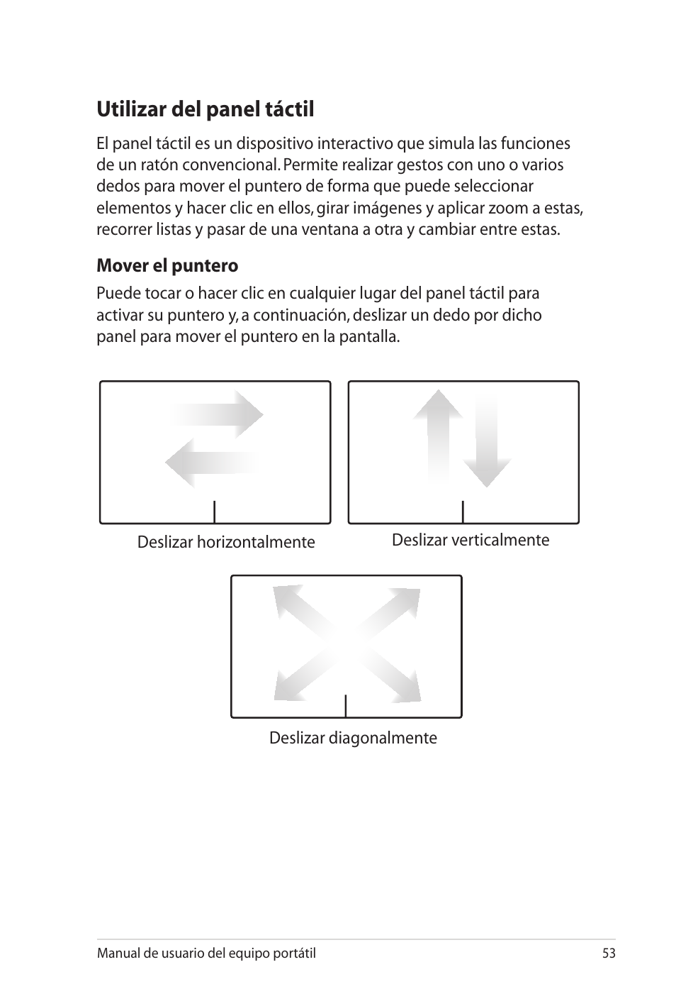 Utilizar del panel táctil | Asus Pro45VJ User Manual | Page 53 / 108