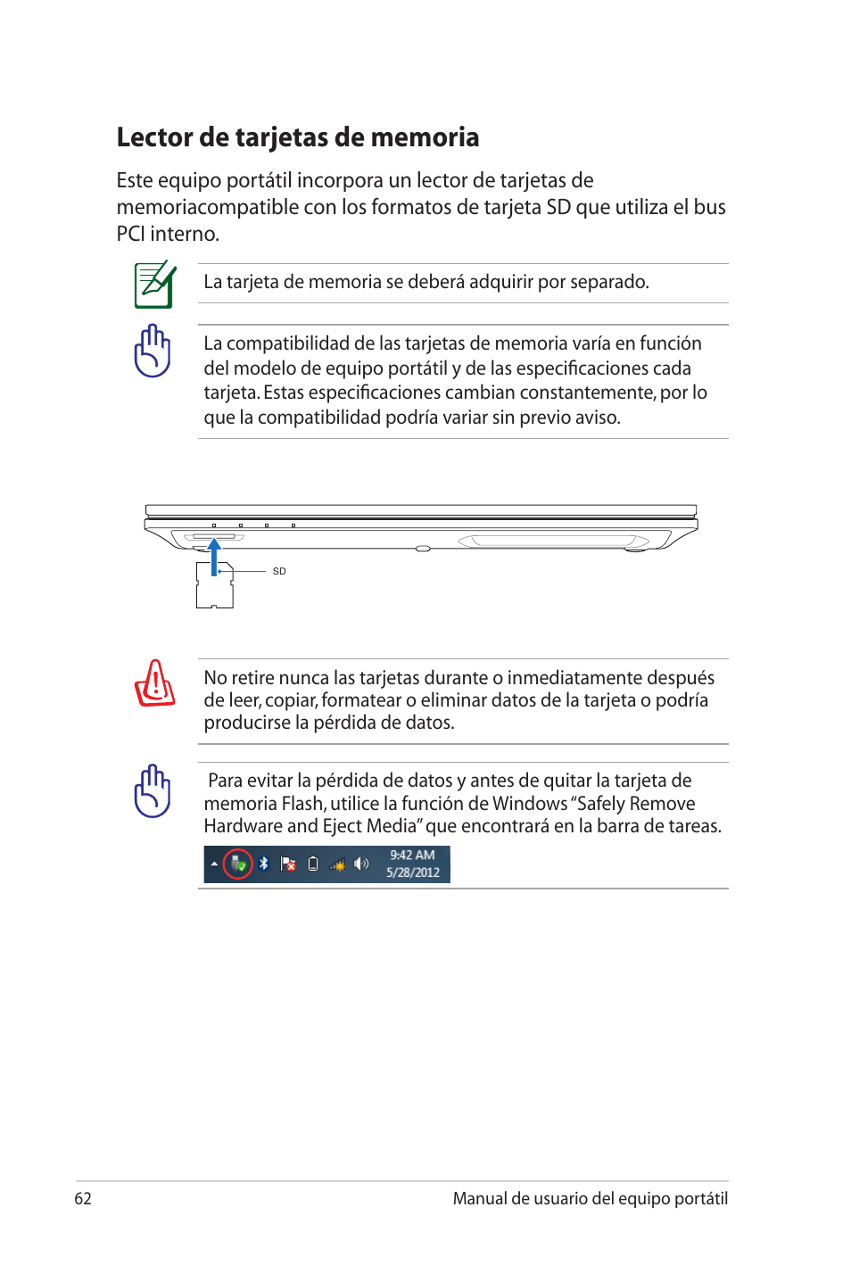 Lector de tarjetas de memoria | Asus Pro45VJ User Manual | Page 62 / 108