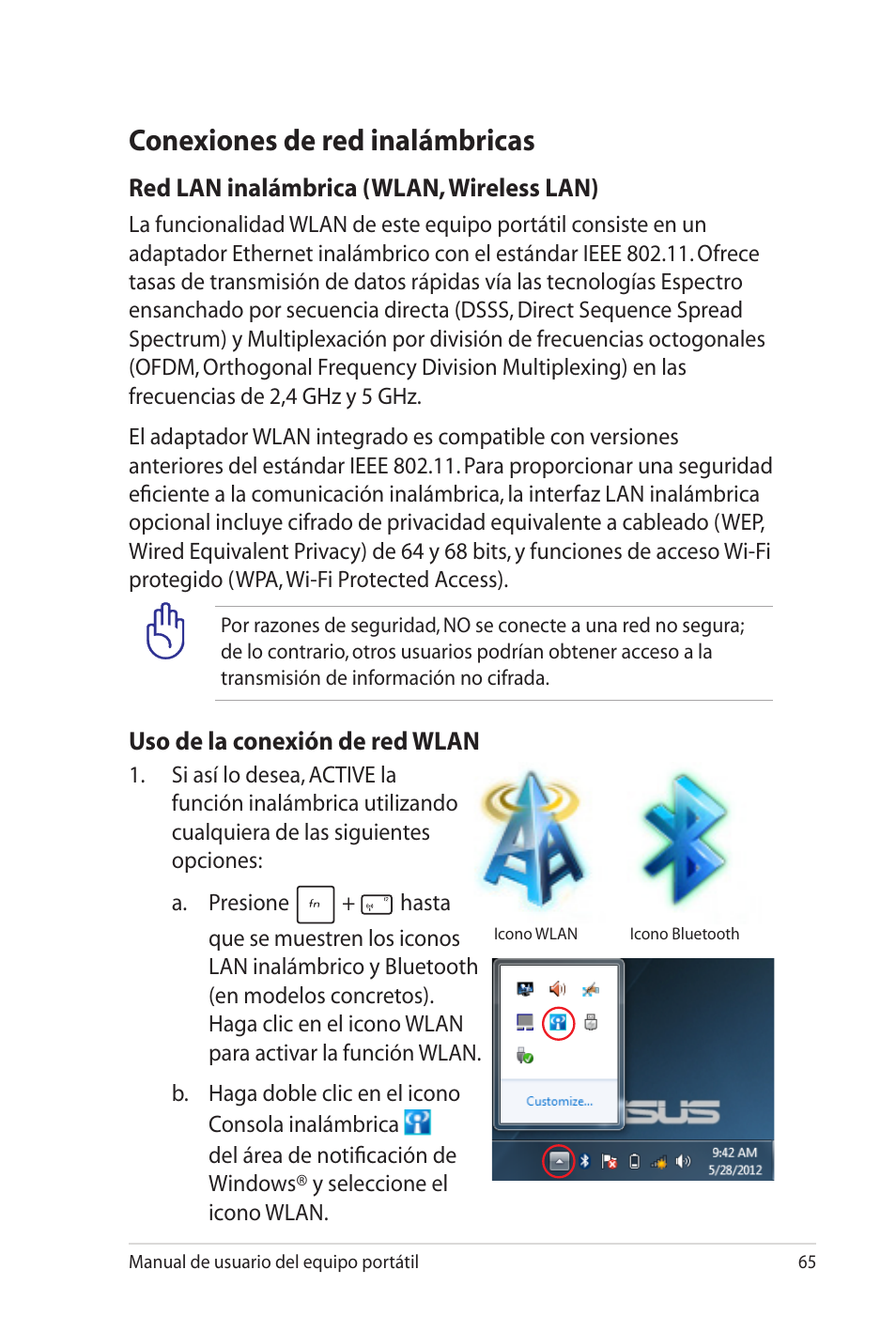 Conexiones de red inalámbricas | Asus Pro45VJ User Manual | Page 65 / 108