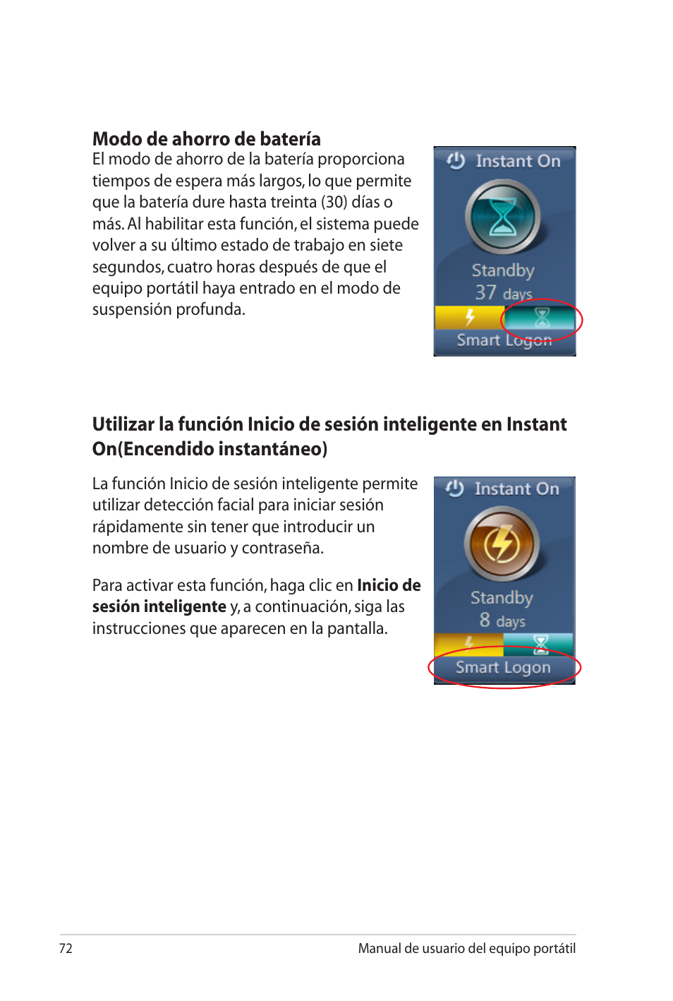 Modo de ahorro de batería | Asus Pro45VJ User Manual | Page 72 / 108