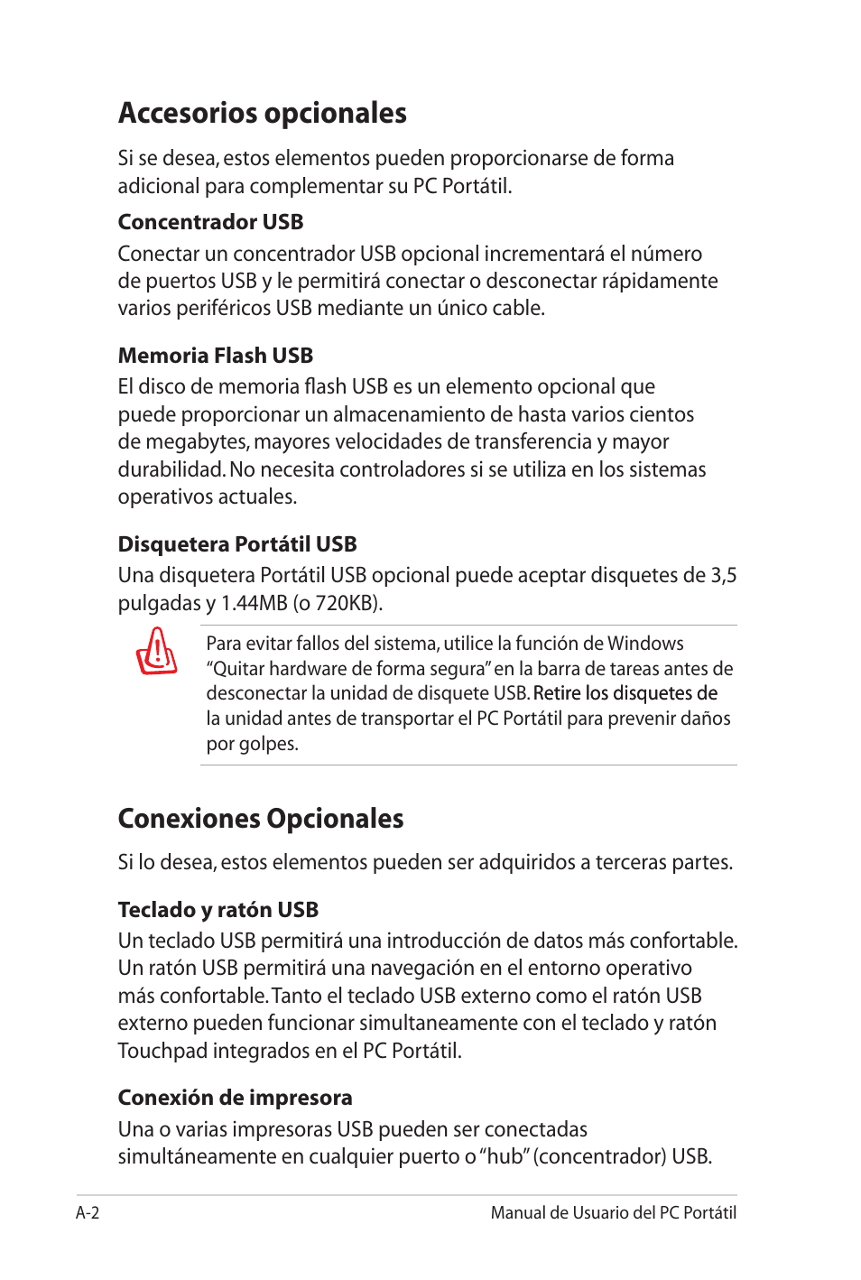 Accesorios opcionales, Conexiones opcionales | Asus Pro45VJ User Manual | Page 74 / 108