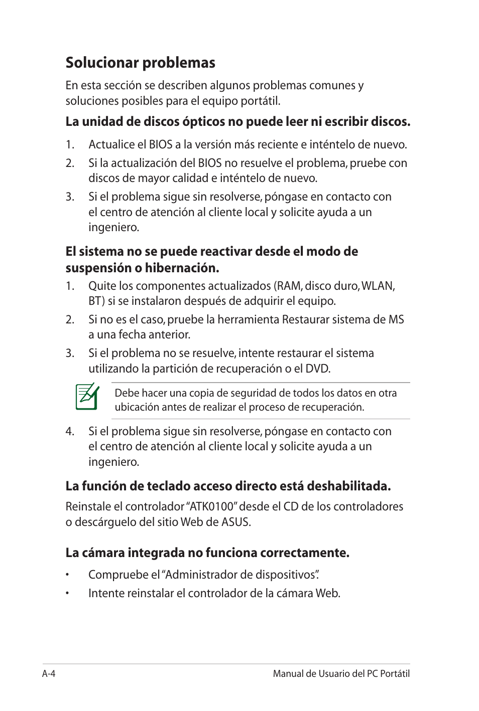 Solucionar problemas | Asus Pro45VJ User Manual | Page 76 / 108