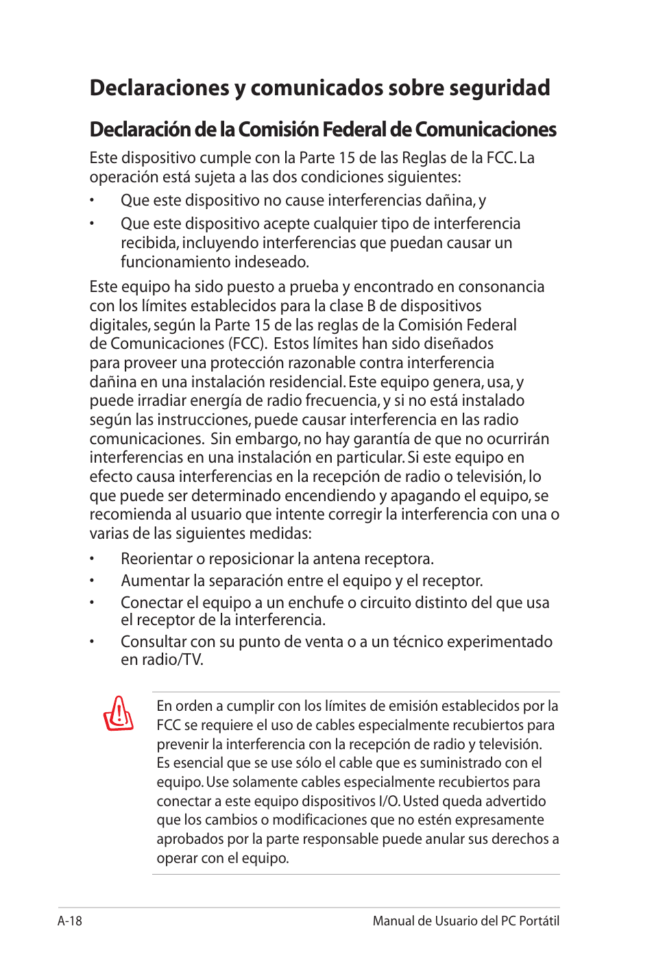 Declaraciones y comunicados sobre seguridad | Asus Pro45VJ User Manual | Page 90 / 108