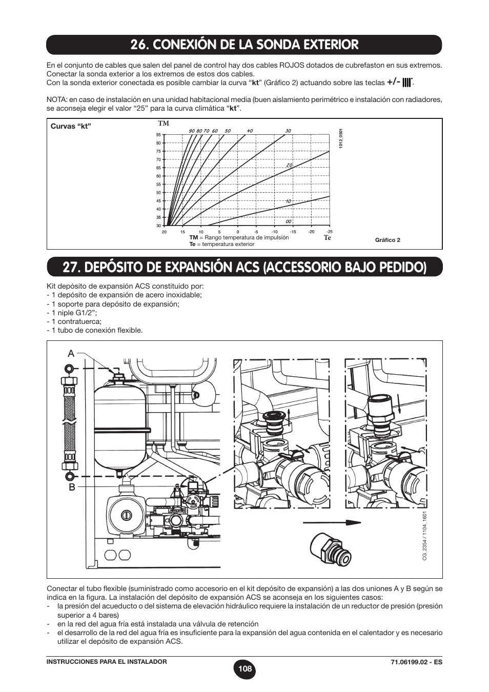 Depósito de expansión acs (accessorio bajo pedido), Conexión de la sonda exterior | DE DIETRICH MS 24 BIC User Manual | Page 108 / 292