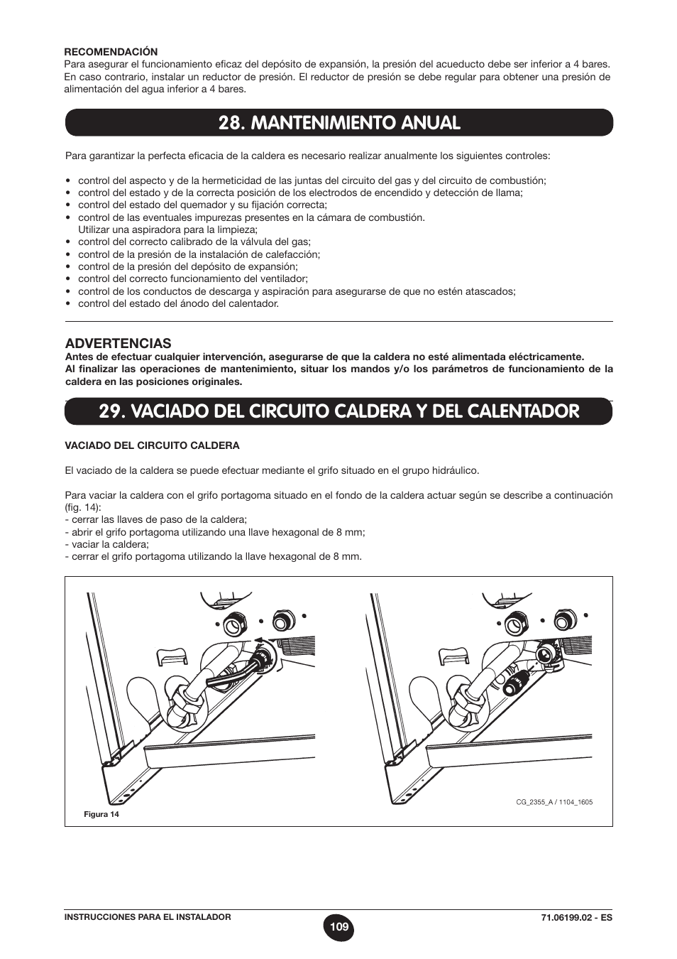 Mantenimiento anual, Vaciado del circuito caldera y del calentador | DE DIETRICH MS 24 BIC User Manual | Page 109 / 292