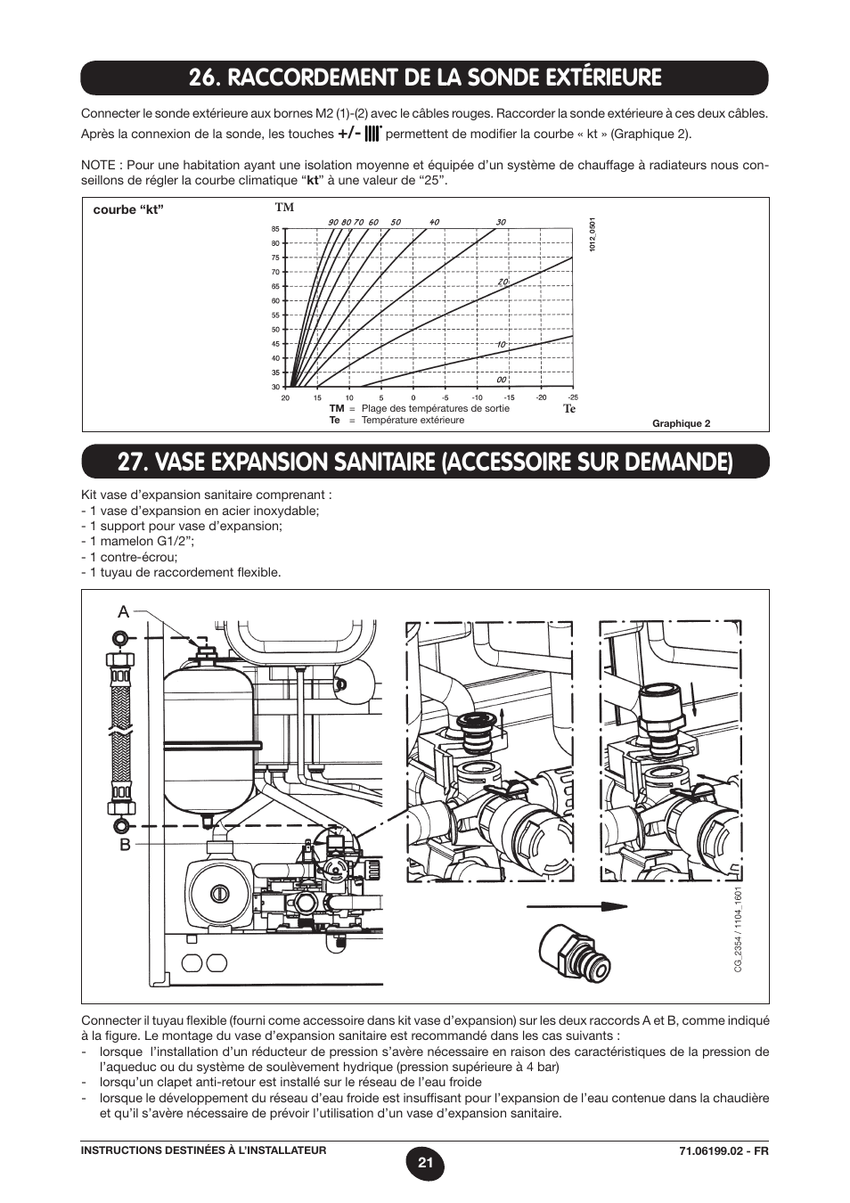 Vase expansion sanitaire (accessoire sur demande), Raccordement de la sonde extérieure | DE DIETRICH MS 24 BIC User Manual | Page 21 / 292