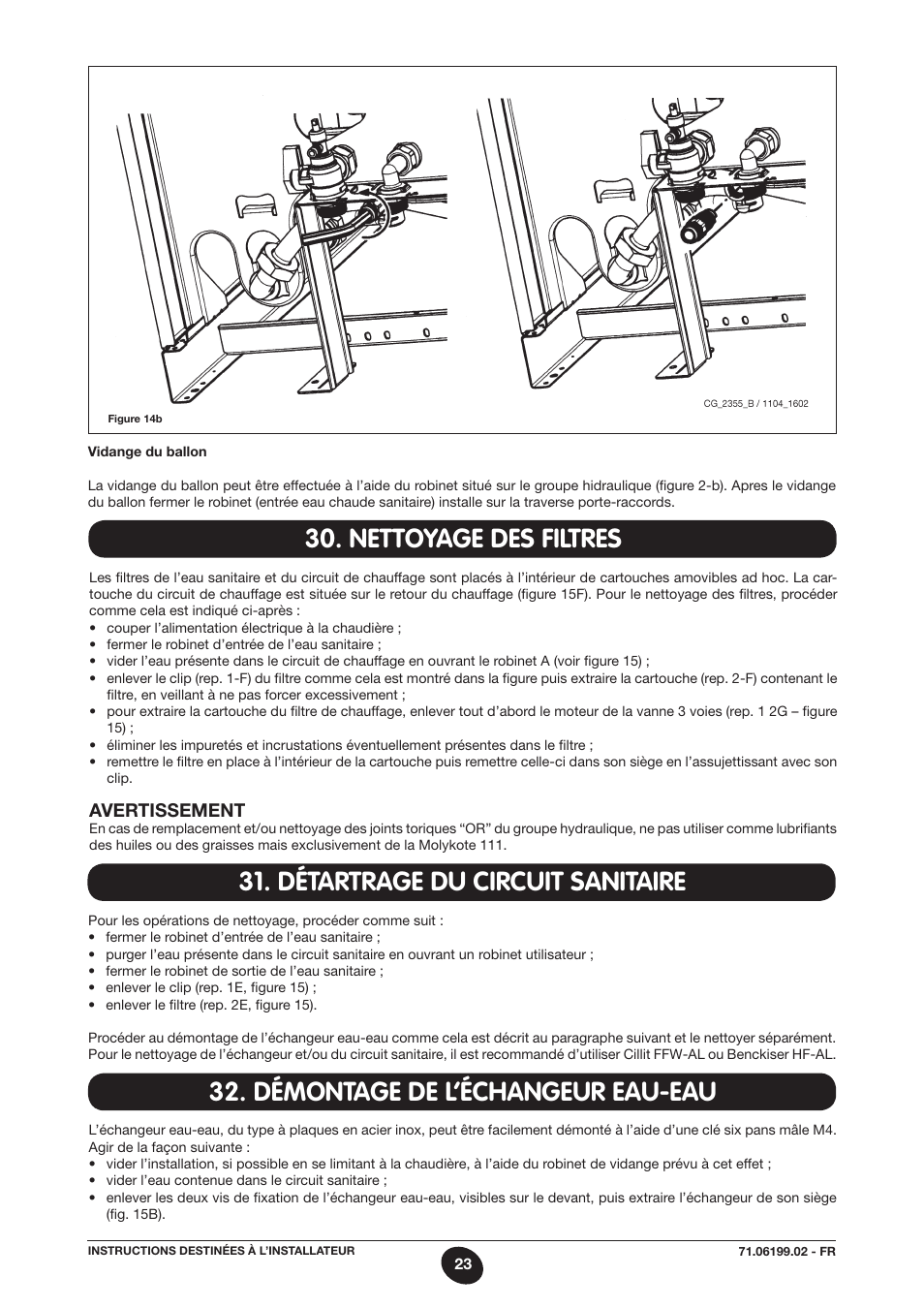 Nettoyage des filtres, Détartrage du circuit sanitaire, Démontage de l’échangeur eau-eau | DE DIETRICH MS 24 BIC User Manual | Page 23 / 292