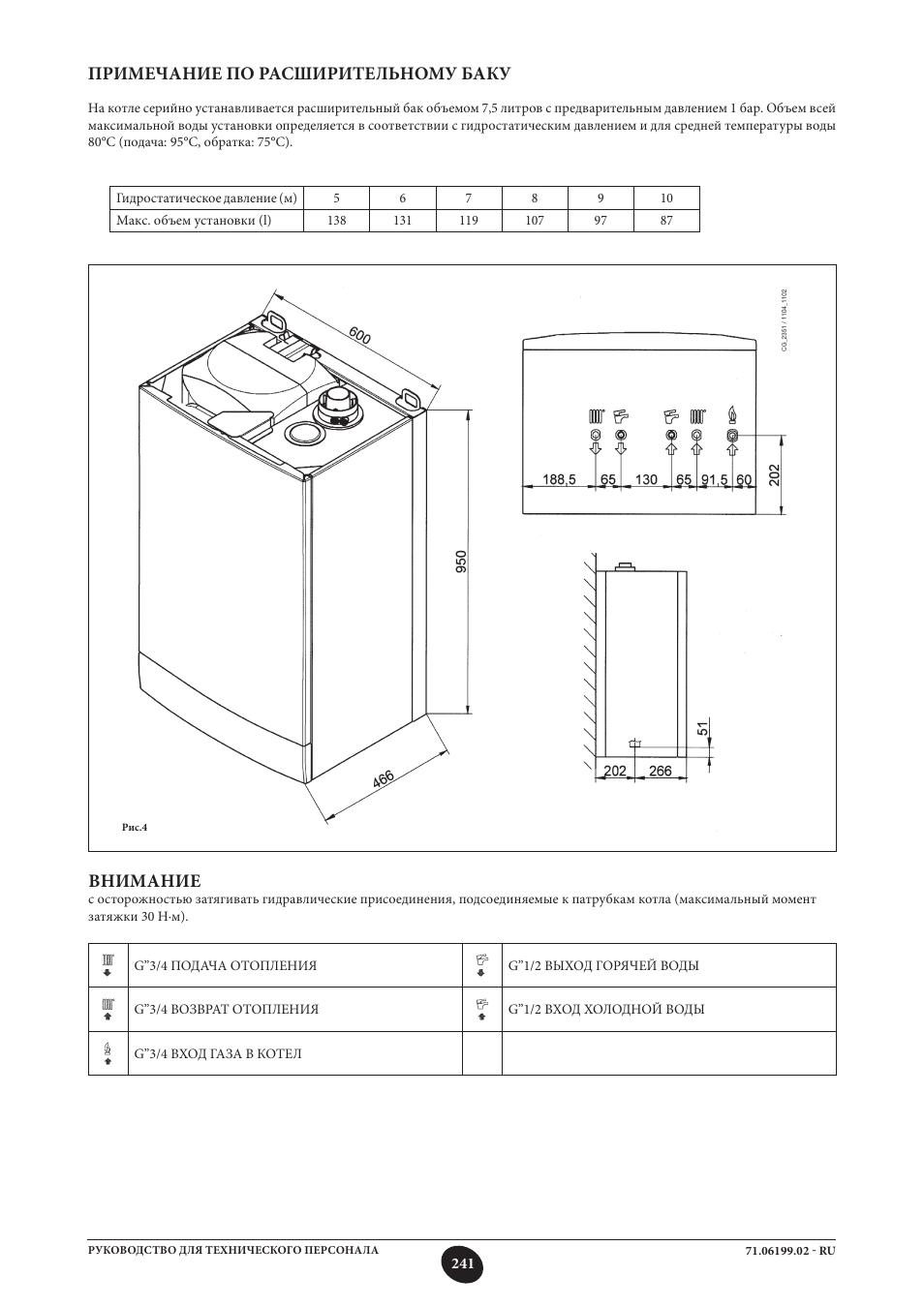 Примечание по расширительному баку, Внимание | DE DIETRICH MS 24 BIC User Manual | Page 241 / 292