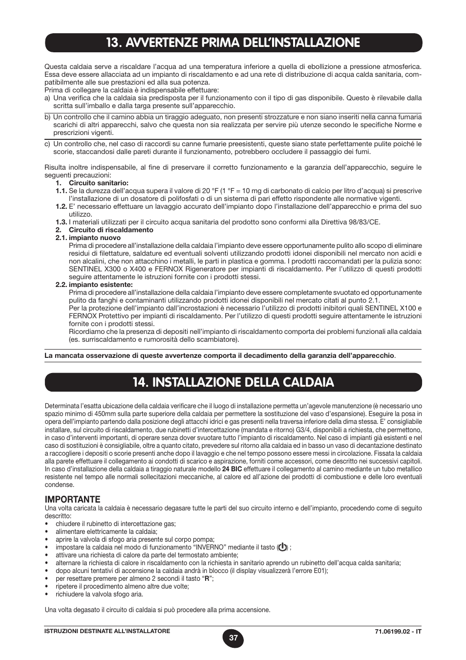 Importante | DE DIETRICH MS 24 BIC User Manual | Page 37 / 292