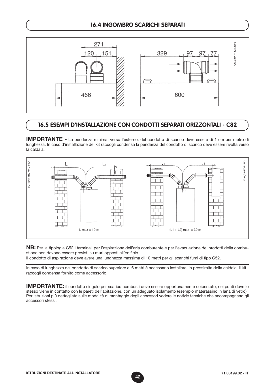4 ingombro scarichi separati, Importante | DE DIETRICH MS 24 BIC User Manual | Page 42 / 292