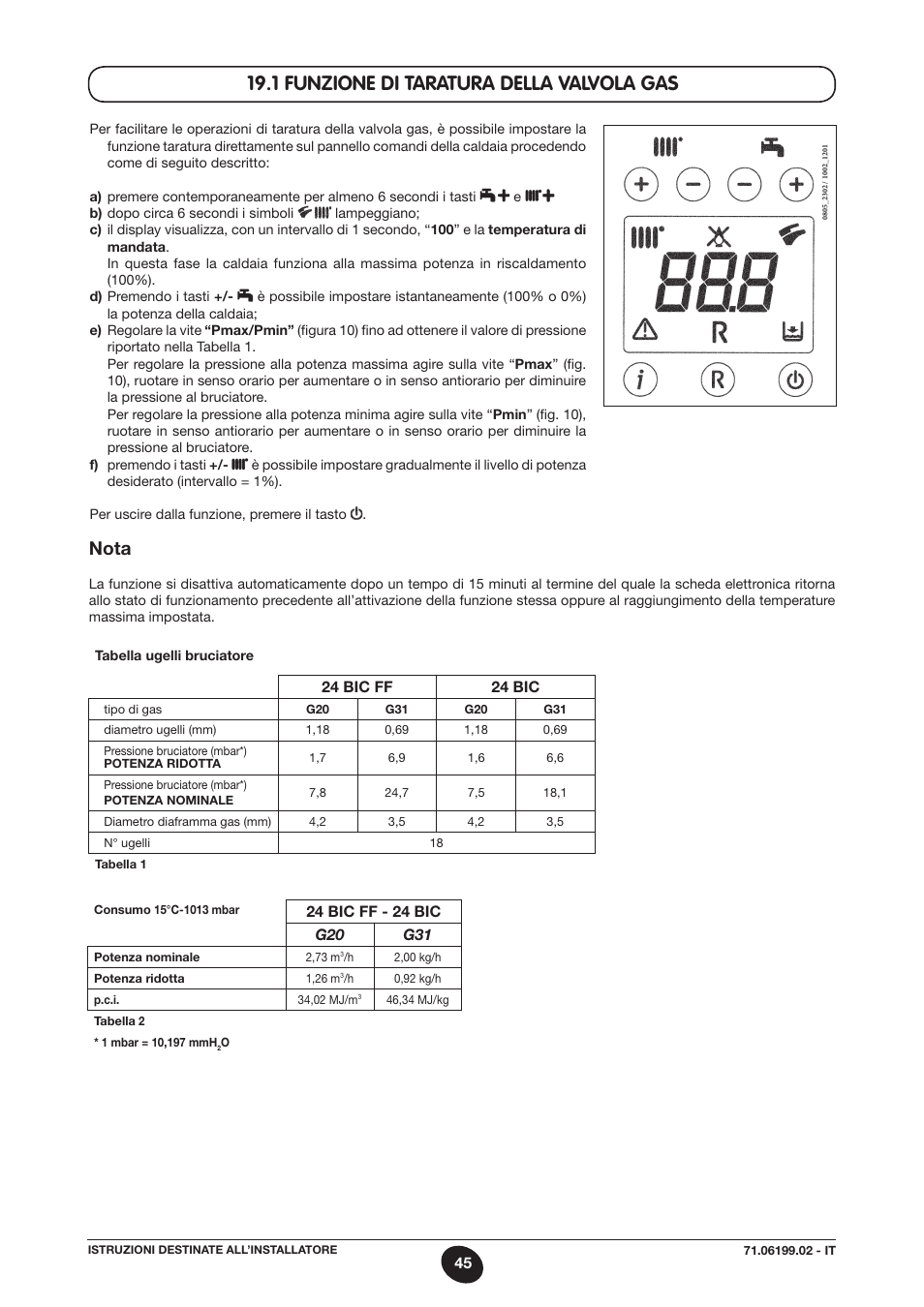 1 funzione di taratura della valvola gas, Nota | DE DIETRICH MS 24 BIC User Manual | Page 45 / 292