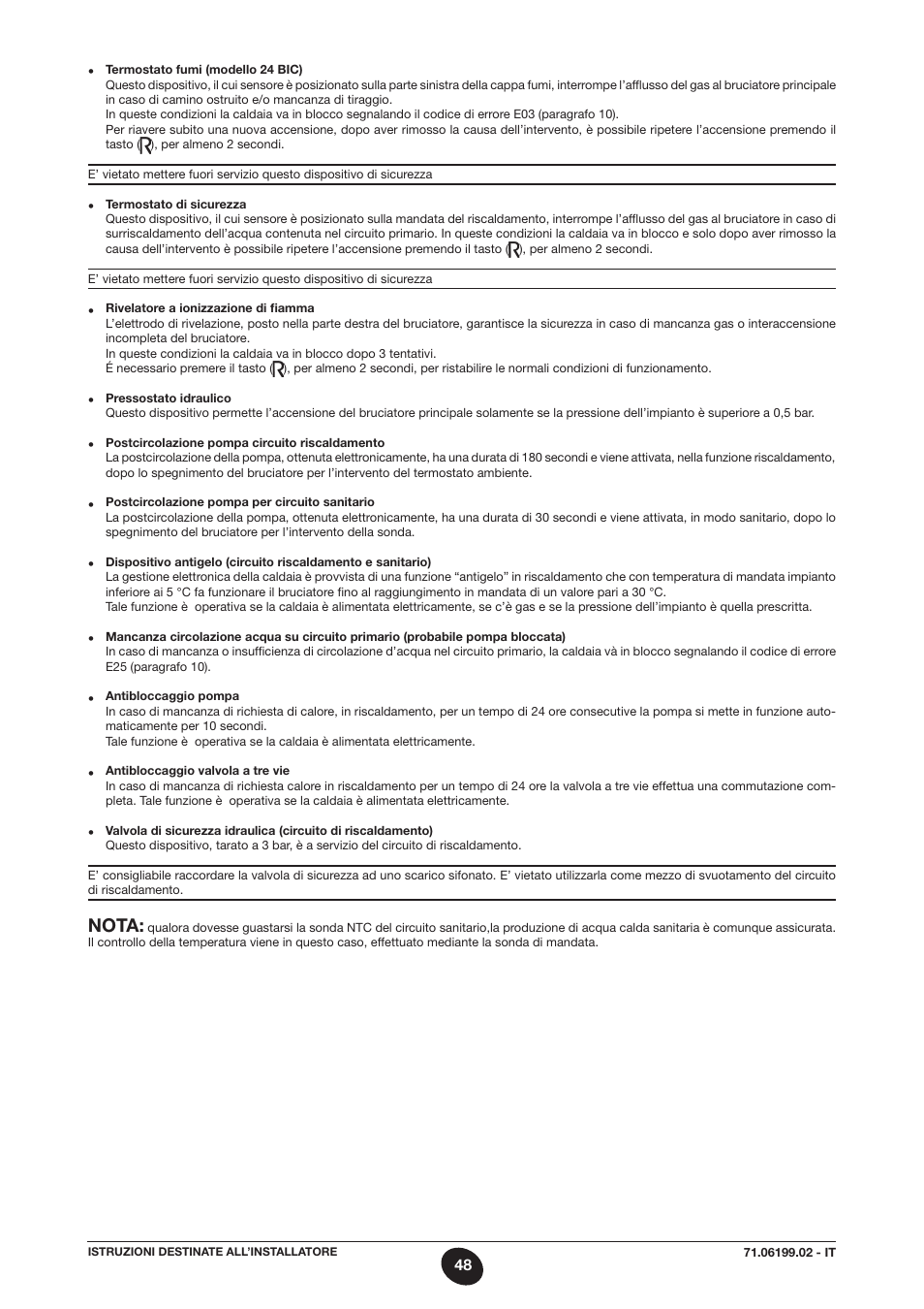 Nota | DE DIETRICH MS 24 BIC User Manual | Page 48 / 292