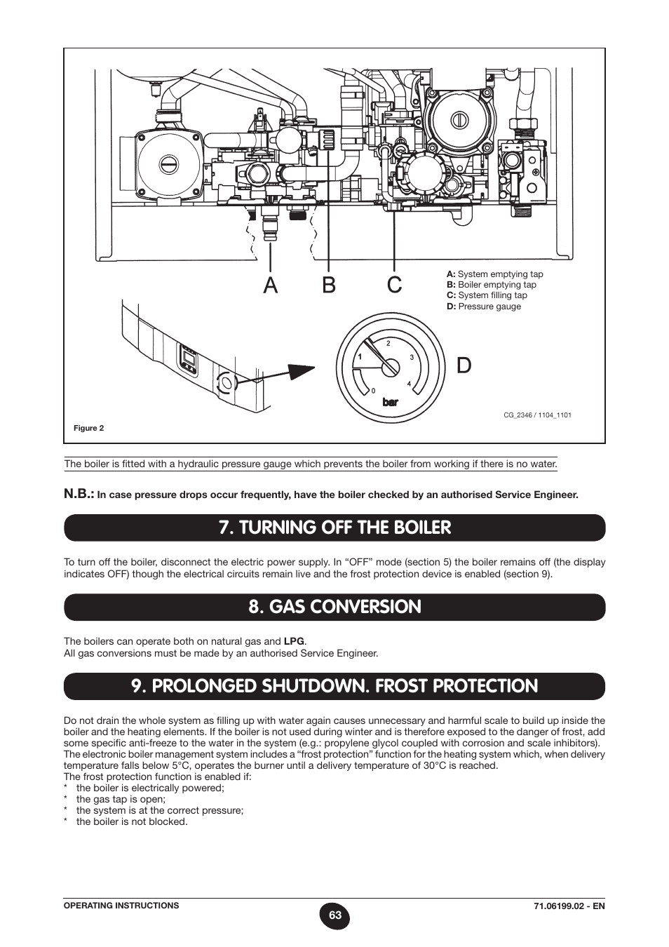 Turning off the boiler 8. gas conversion, Prolonged shutdown. frost protection | DE DIETRICH MS 24 BIC User Manual | Page 63 / 292