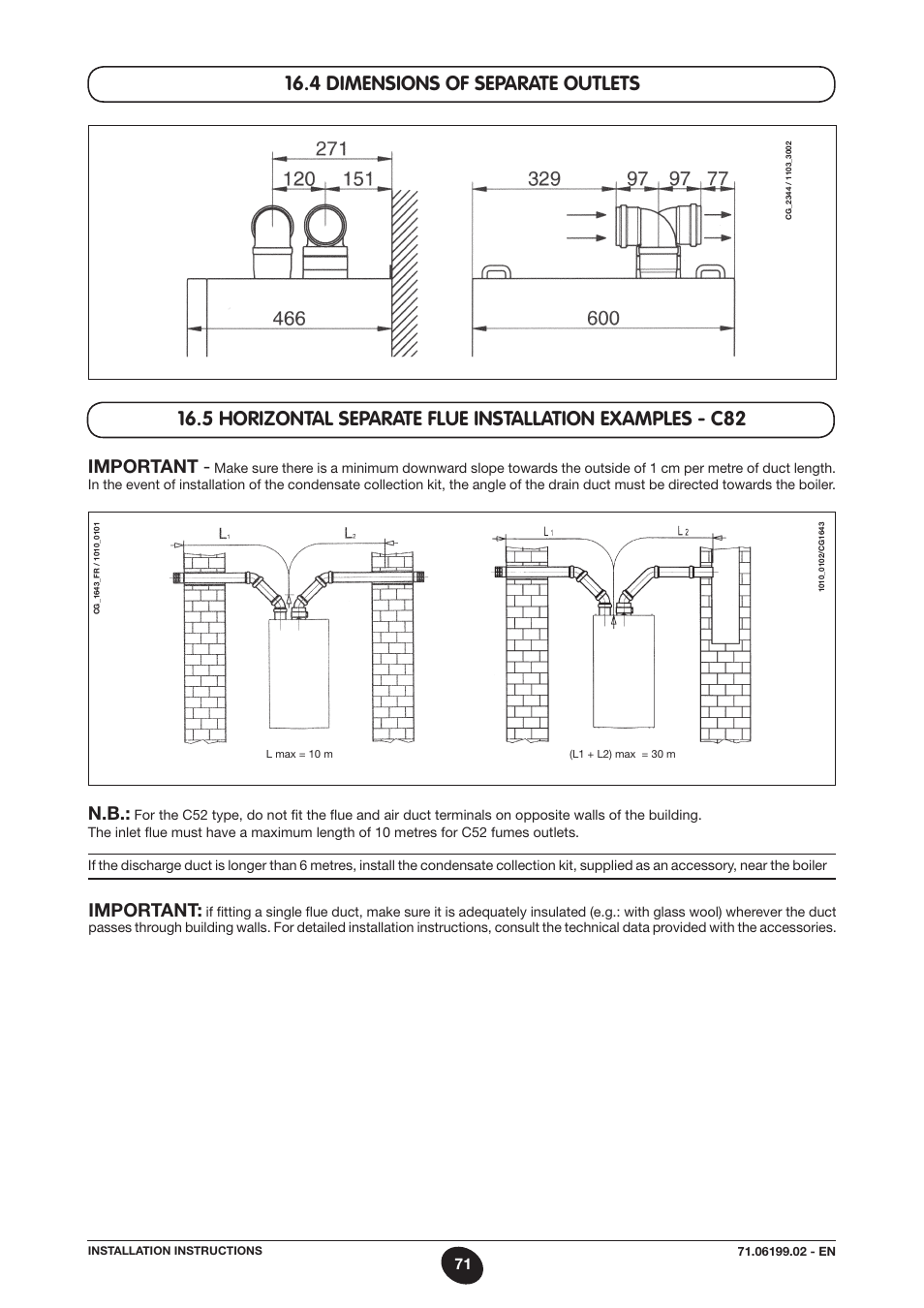 4 dimensions of separate outlets, Important | DE DIETRICH MS 24 BIC User Manual | Page 71 / 292