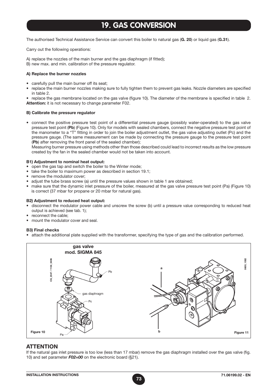 Gas conversion, Attention | DE DIETRICH MS 24 BIC User Manual | Page 73 / 292