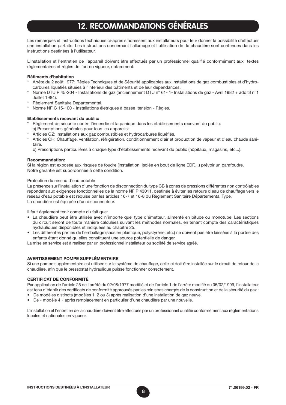 Recommandations générales | DE DIETRICH MS 24 BIC User Manual | Page 8 / 292