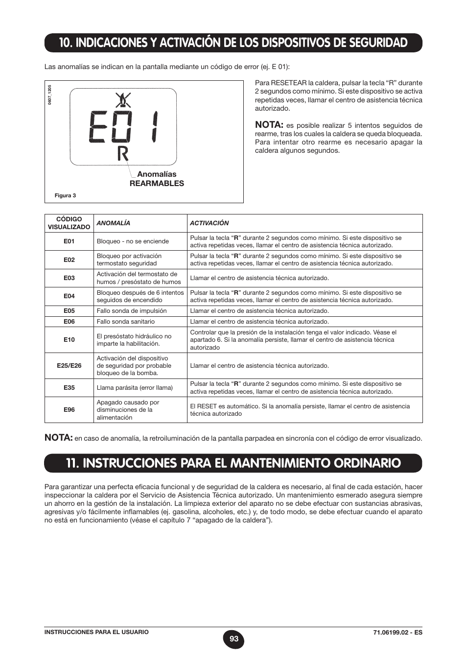 Instrucciones para el mantenimiento ordinario, Nota | DE DIETRICH MS 24 BIC User Manual | Page 93 / 292