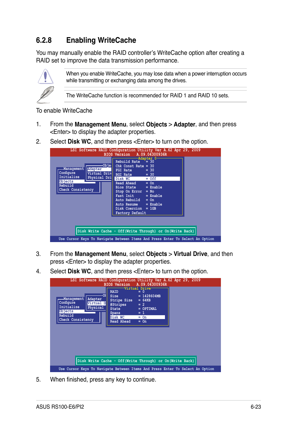 8 enabling writecache, Enabling writecache -23 | Asus RS100-E6/PI2 User Manual | Page 119 / 156