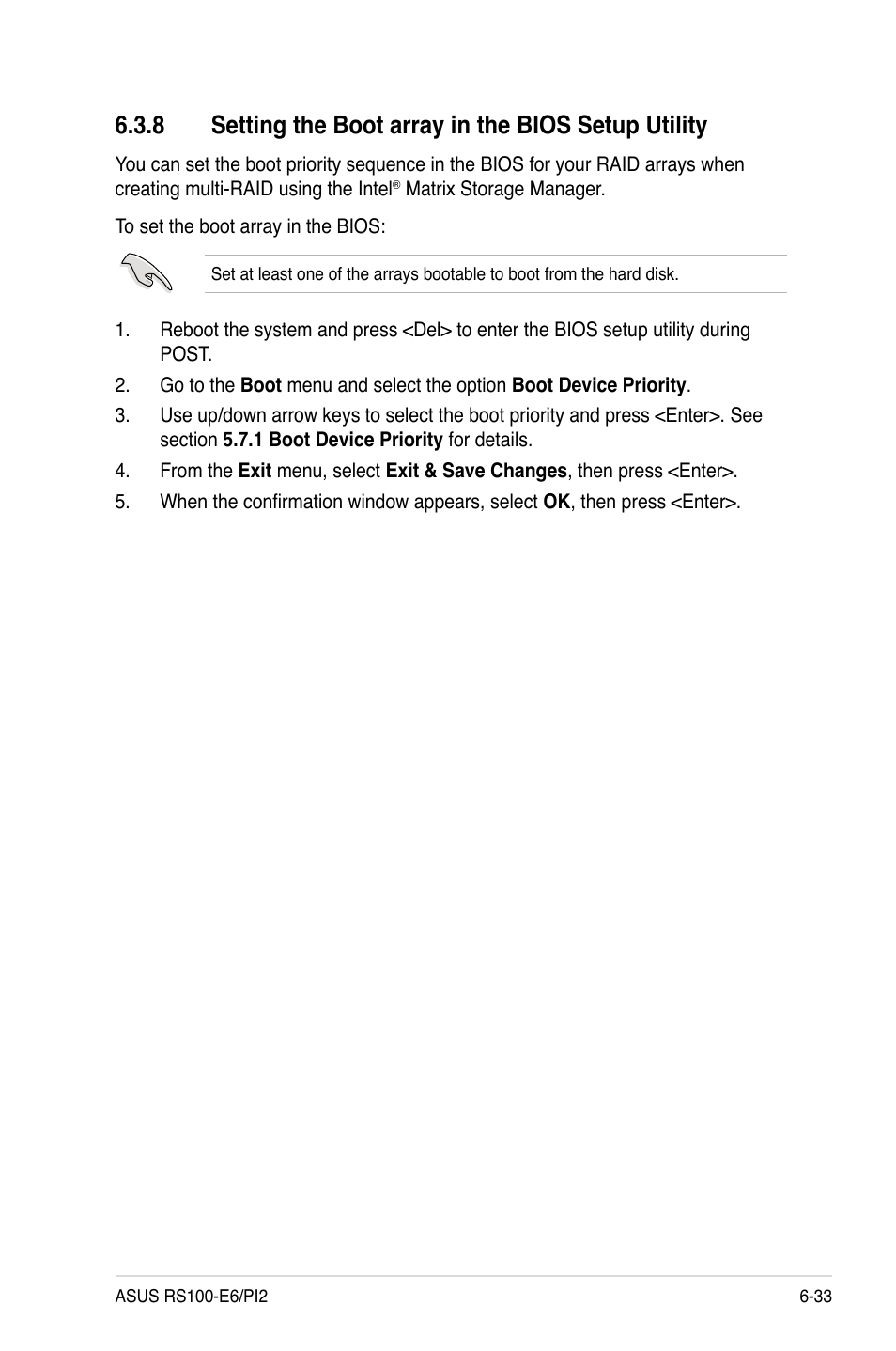 8 setting the boot array in the bios setup utility | Asus RS100-E6/PI2 User Manual | Page 129 / 156