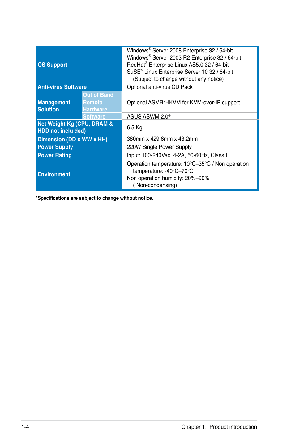 Asus RS100-E6/PI2 User Manual | Page 14 / 156