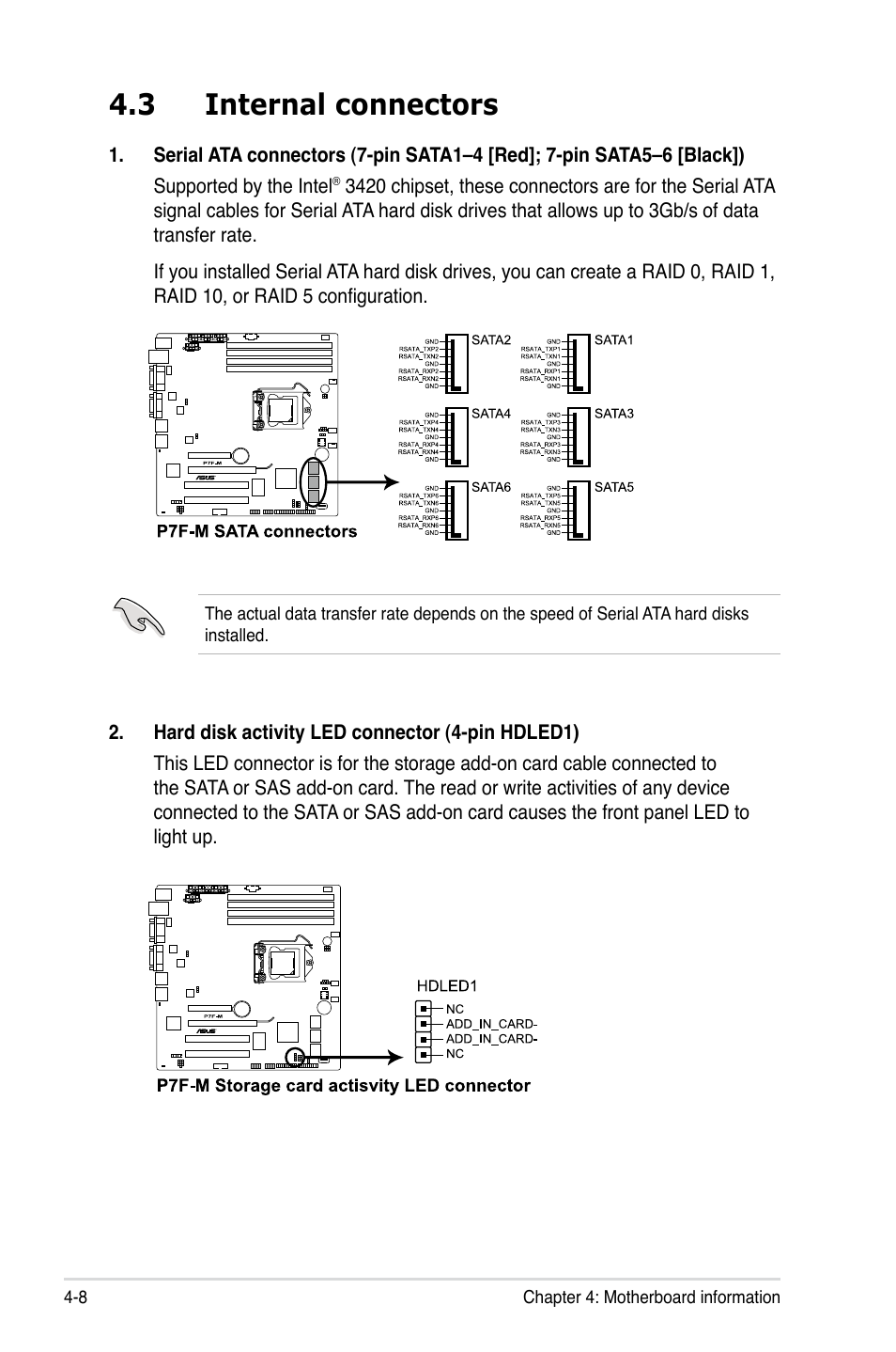 3 internal connectors, Internal connectors -8 | Asus RS100-E6/PI2 User Manual | Page 54 / 156