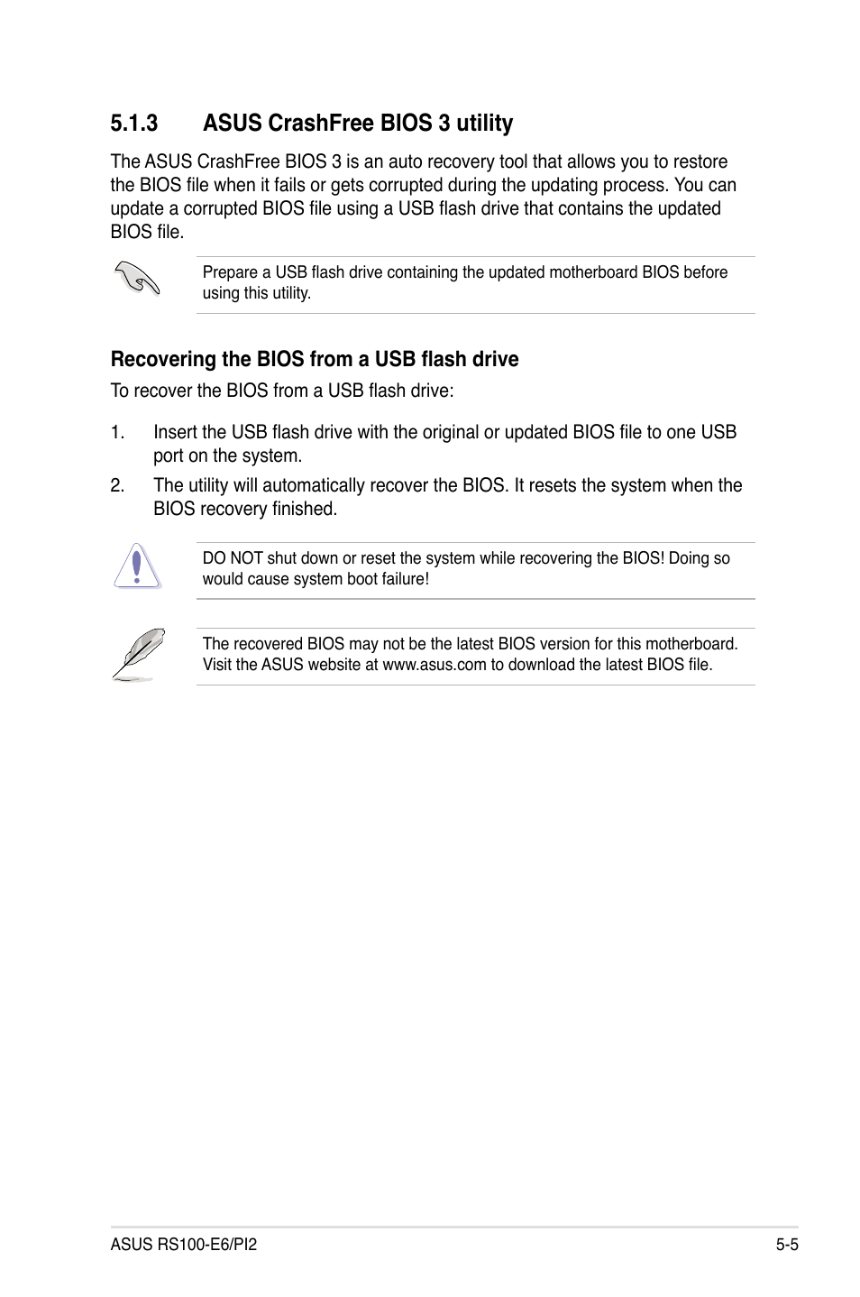 3 asus crashfree bios 3 utility, Asus crashfree bios 3 utility -5 | Asus RS100-E6/PI2 User Manual | Page 65 / 156