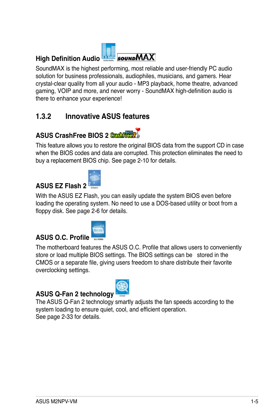 2 innovative asus features | Asus M2NPV-VM User Manual | Page 17 / 102