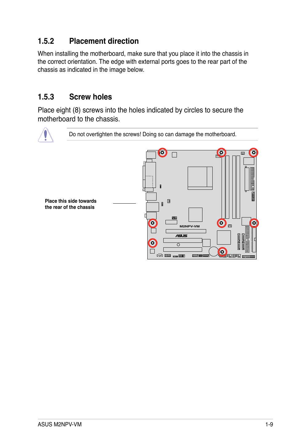 Placement.direction, Screw.holes | Asus M2NPV-VM User Manual | Page 21 / 102