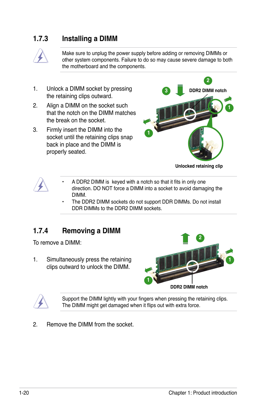 3 installing a dimm, Removing.a.dimm | Asus M2NPV-VM User Manual | Page 32 / 102