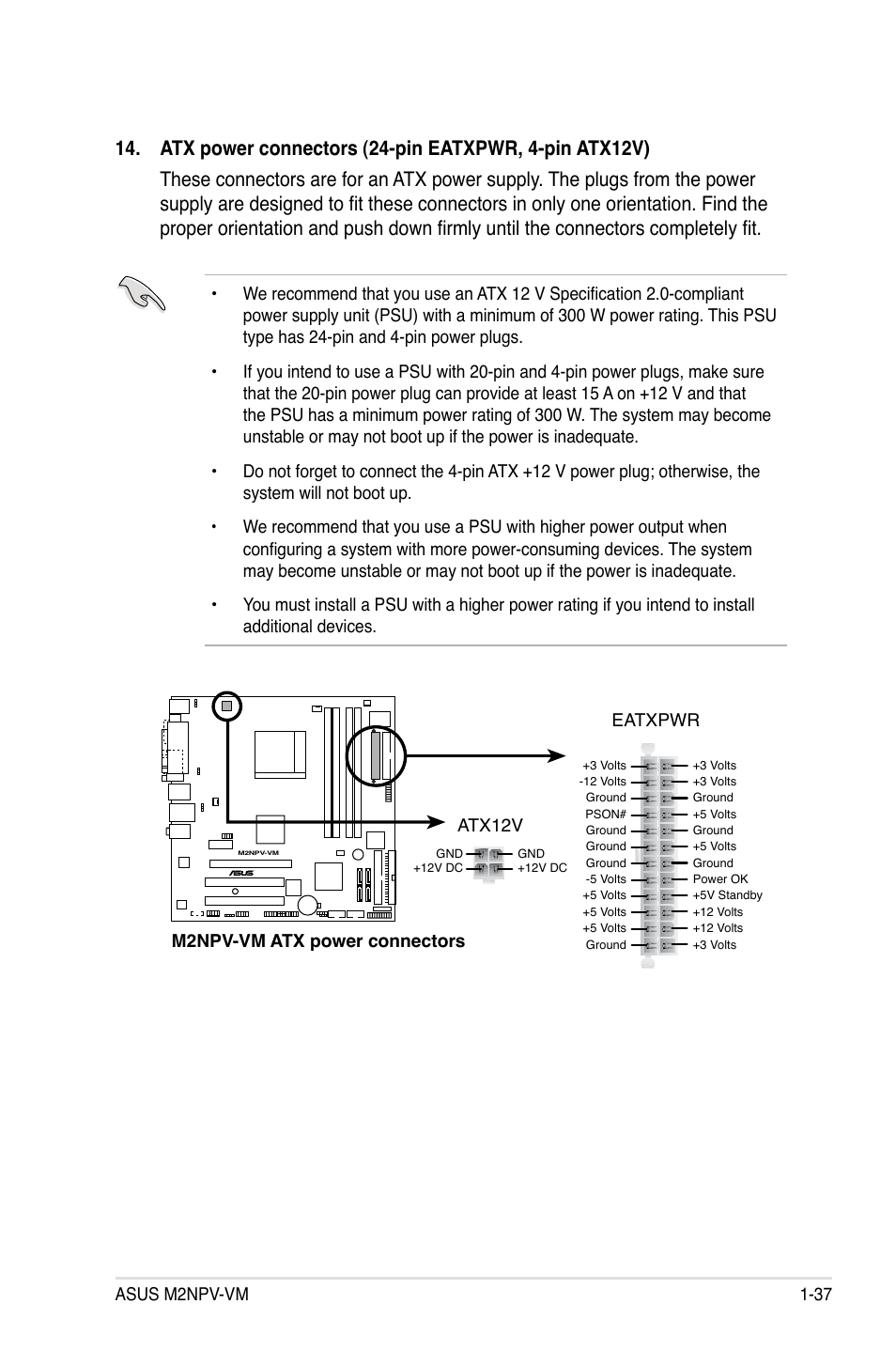 Asus m2npv-vm 1-37, M2npv-vm.atx.power.connectors eatxpwr atx12v | Asus M2NPV-VM User Manual | Page 49 / 102
