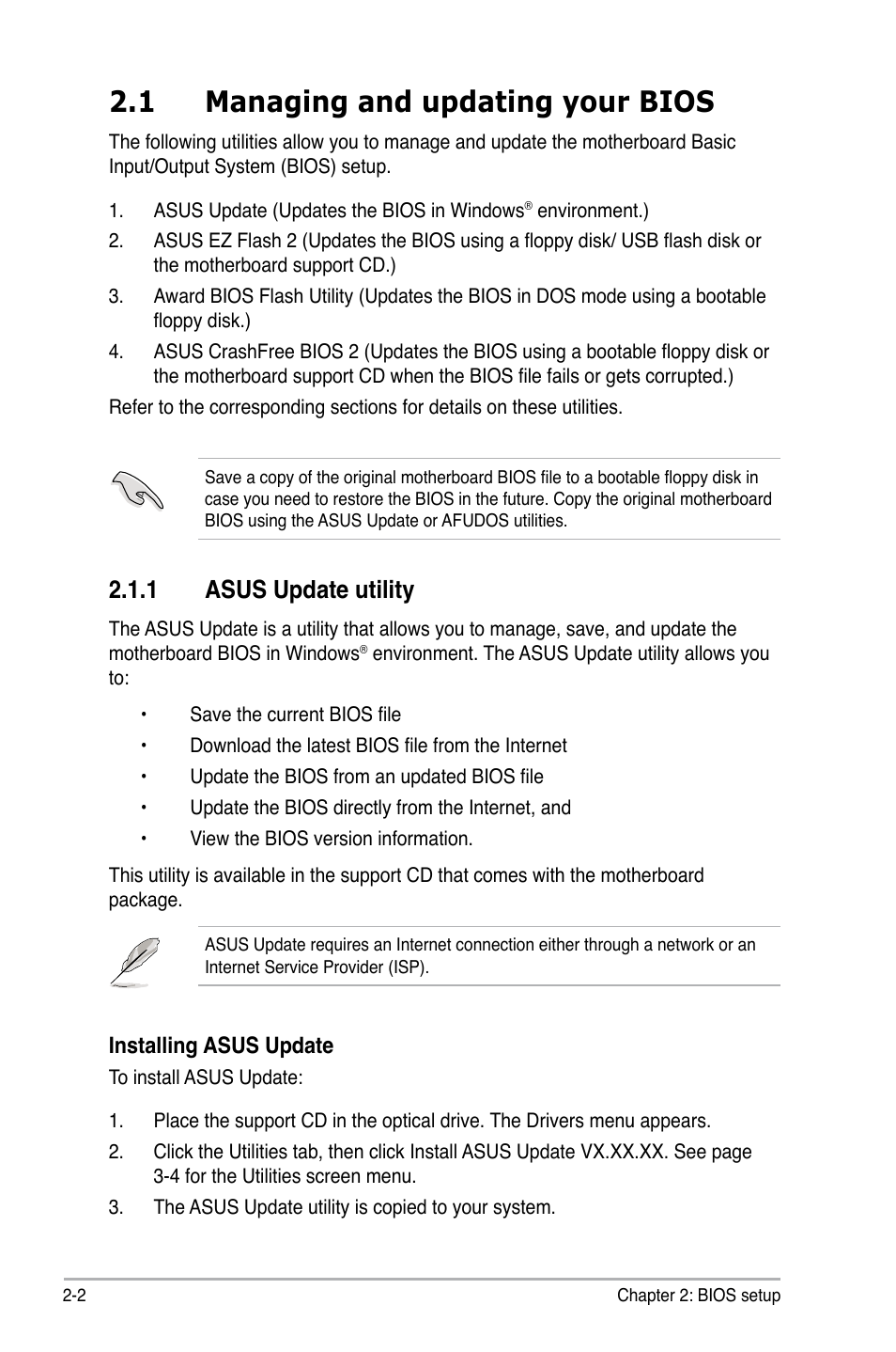 1 managing and updating your bios, 1 asus update utility | Asus M2NPV-VM User Manual | Page 52 / 102