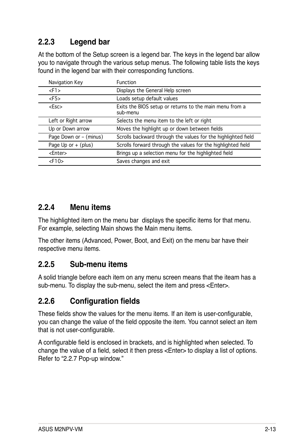 4 menu items, 5 sub-menu items, 6 configuration fields | Legend.bar | Asus M2NPV-VM User Manual | Page 63 / 102