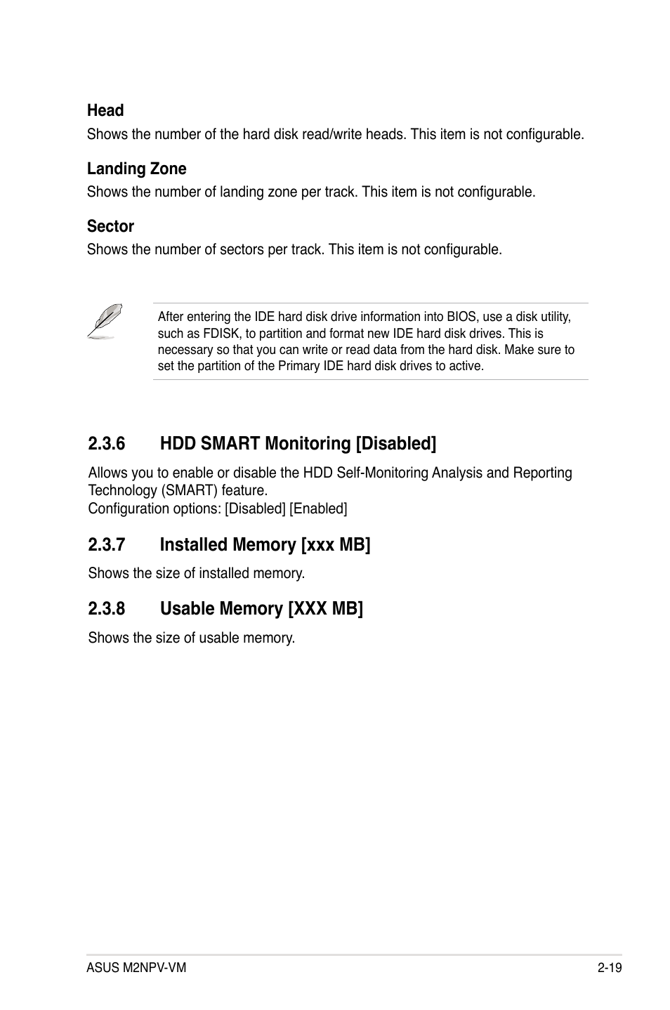 6 hdd smart monitoring [disabled | Asus M2NPV-VM User Manual | Page 69 / 102