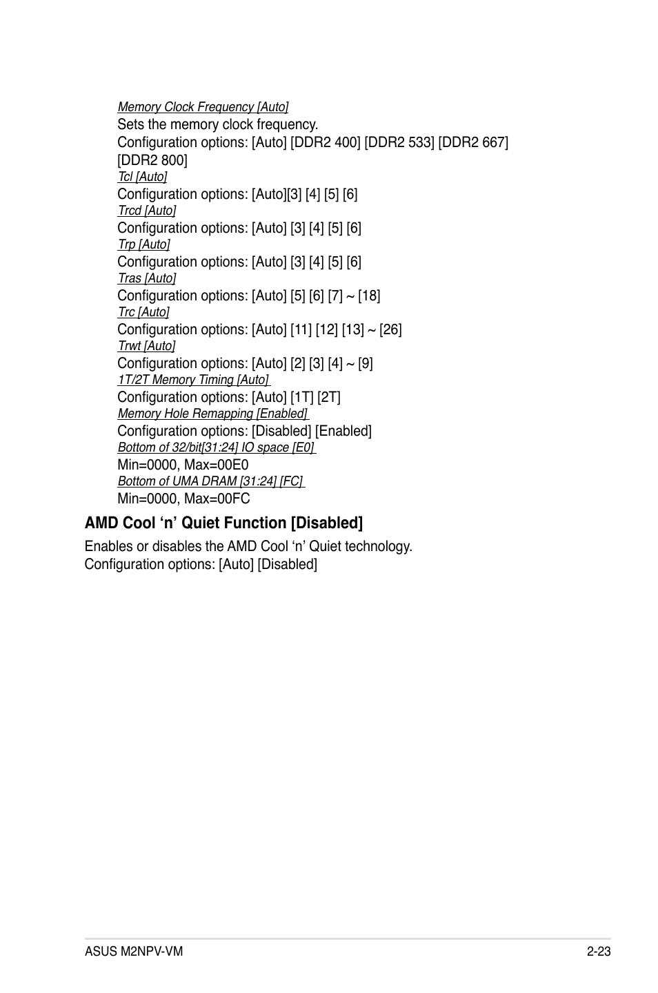 Amd cool ‘n’ quiet function [disabled | Asus M2NPV-VM User Manual | Page 73 / 102