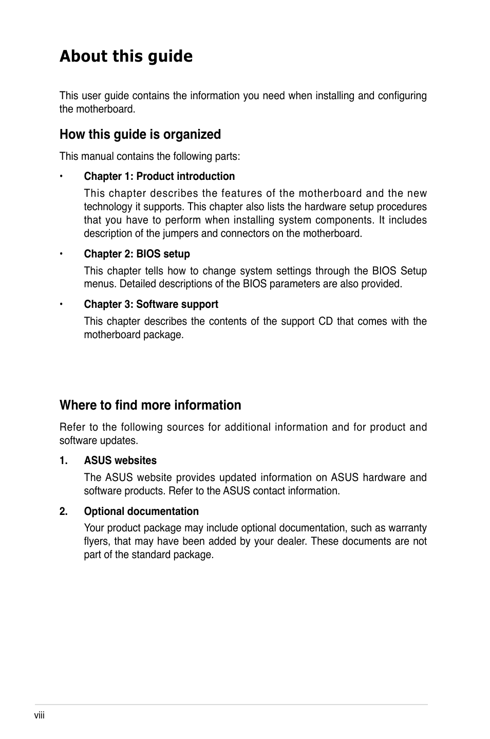 About this guide, How this guide is organized, Where to find more information | Asus M2NPV-VM User Manual | Page 8 / 102