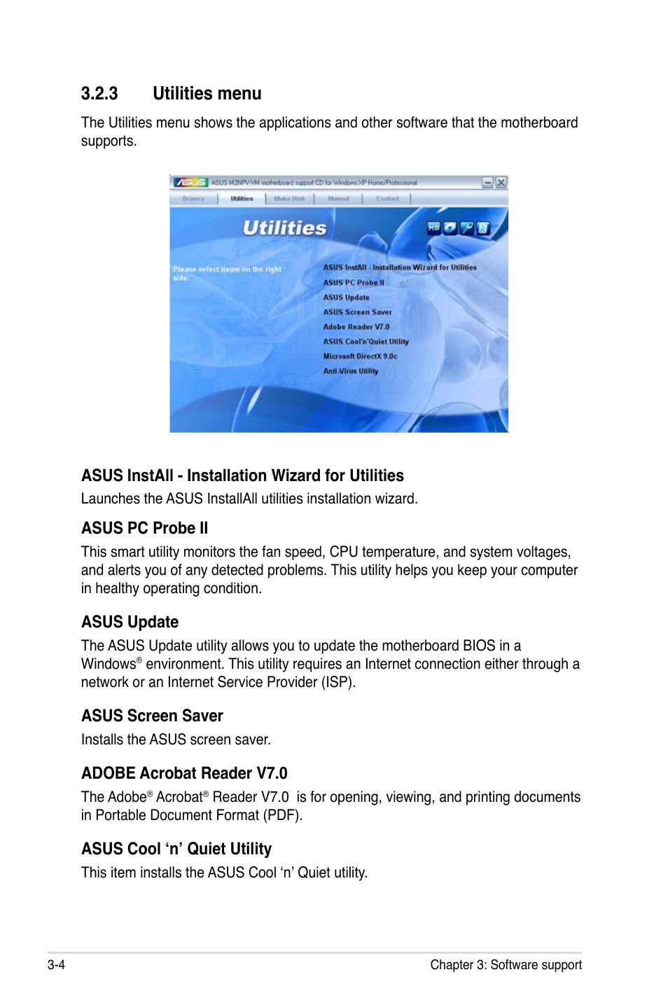3 utilities menu | Asus M2NPV-VM User Manual | Page 98 / 102