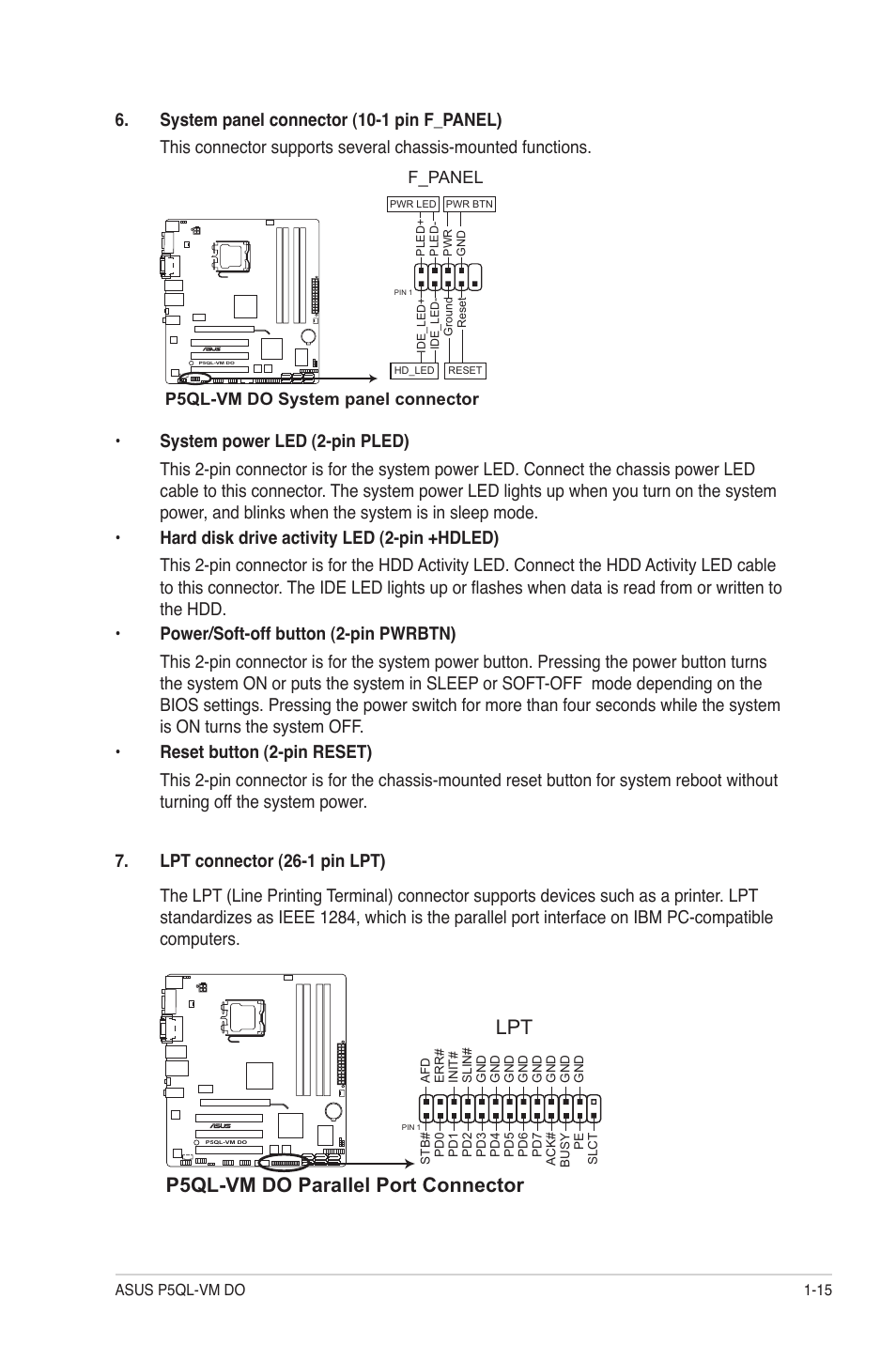 P5ql-vm do parallel port connector | Asus P5QL-VM DO User Manual | Page 24 / 45