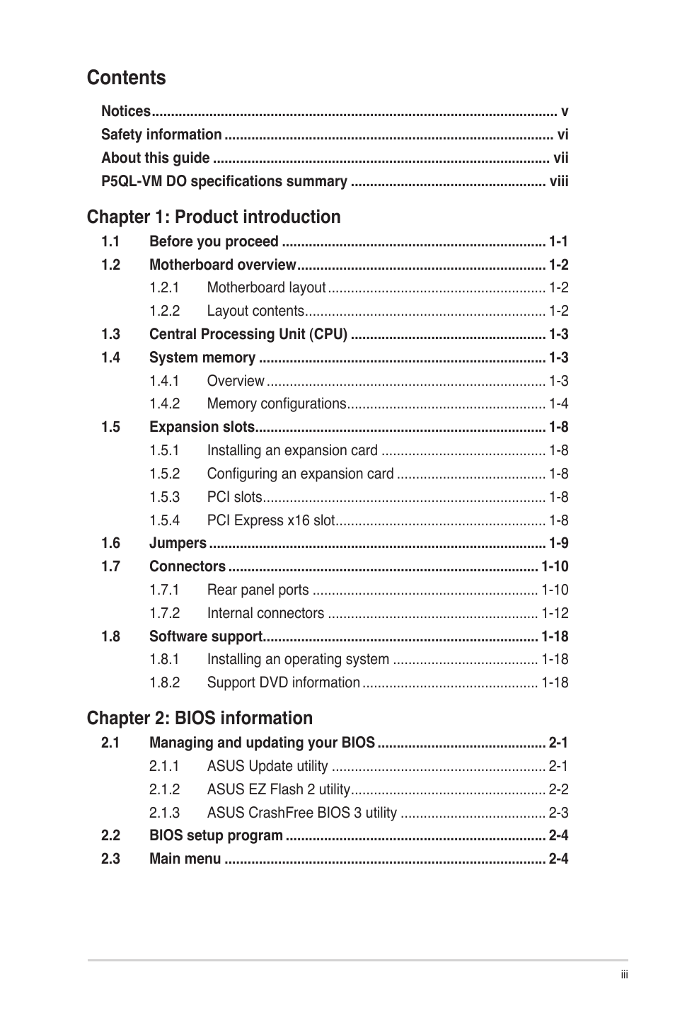 Asus P5QL-VM DO User Manual | Page 3 / 45