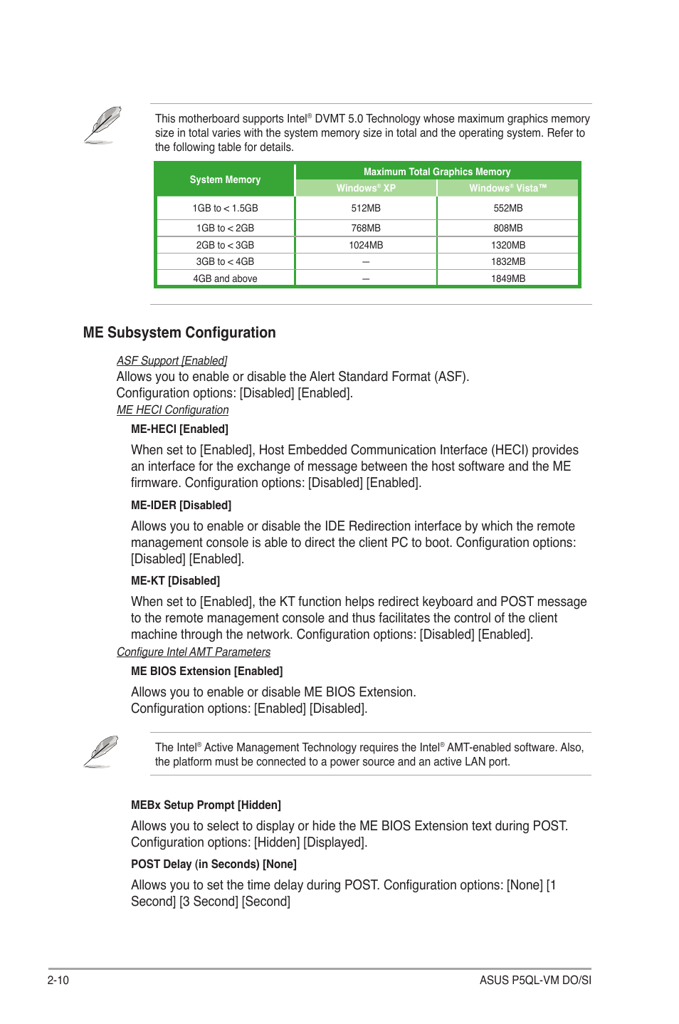 Me subsystem configuration | Asus P5QL-VM DO User Manual | Page 37 / 45