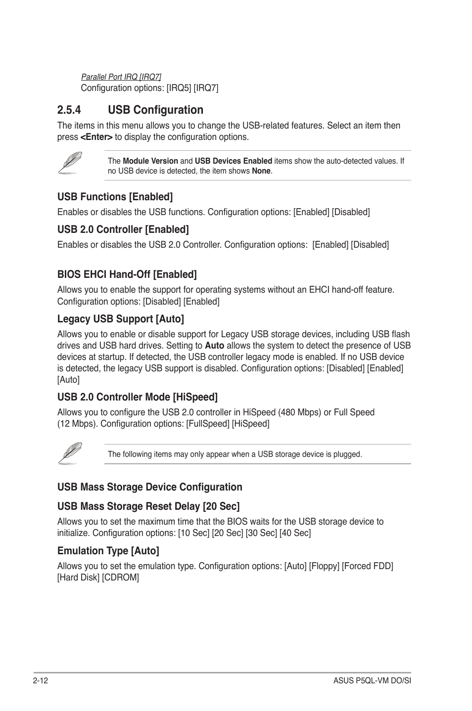 4 usb configuration, Usb configuration -12 | Asus P5QL-VM DO User Manual | Page 39 / 45