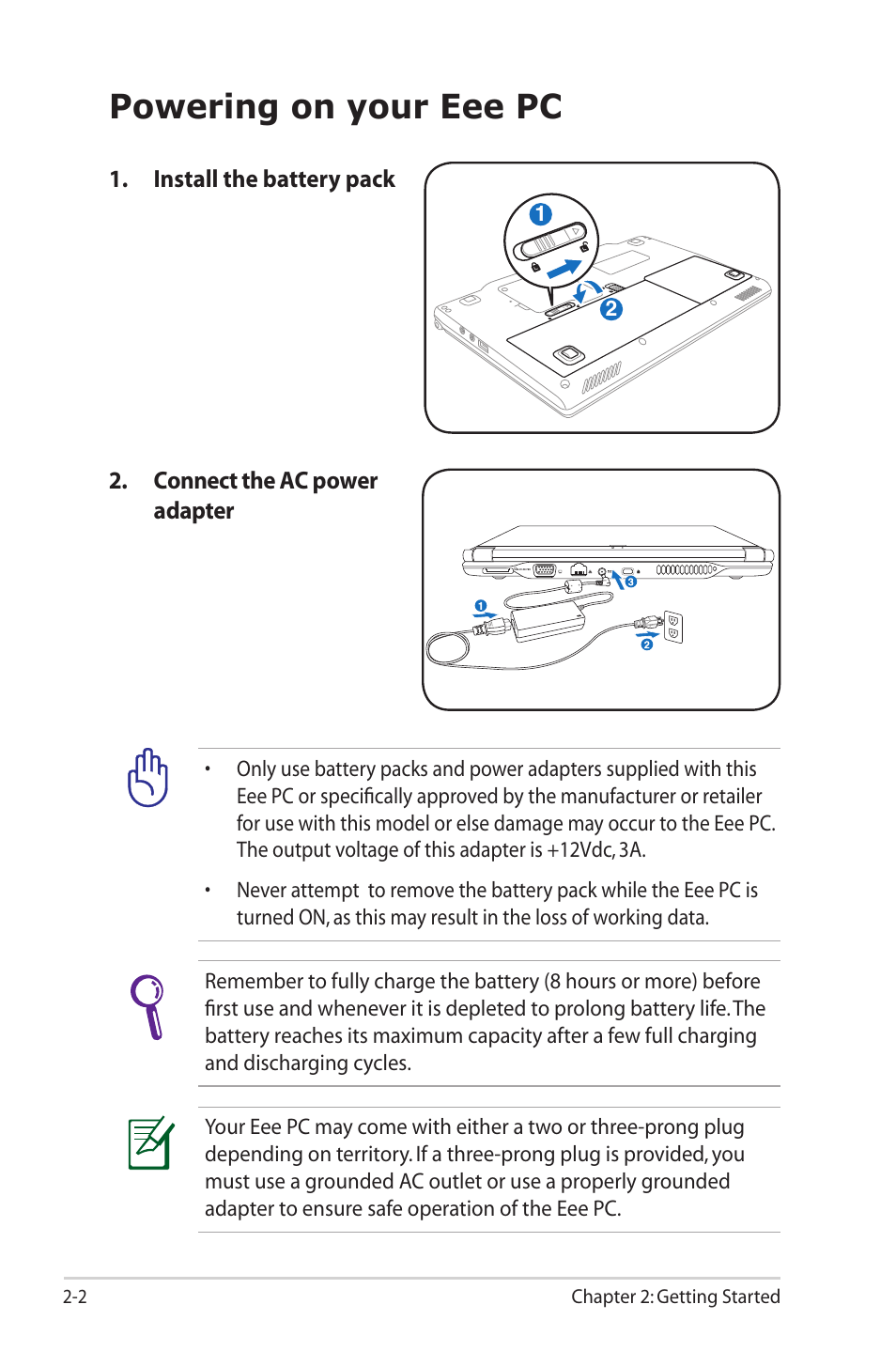 Powering on your eee pc | Asus Eee PC S101H/XP User Manual | Page 22 / 80