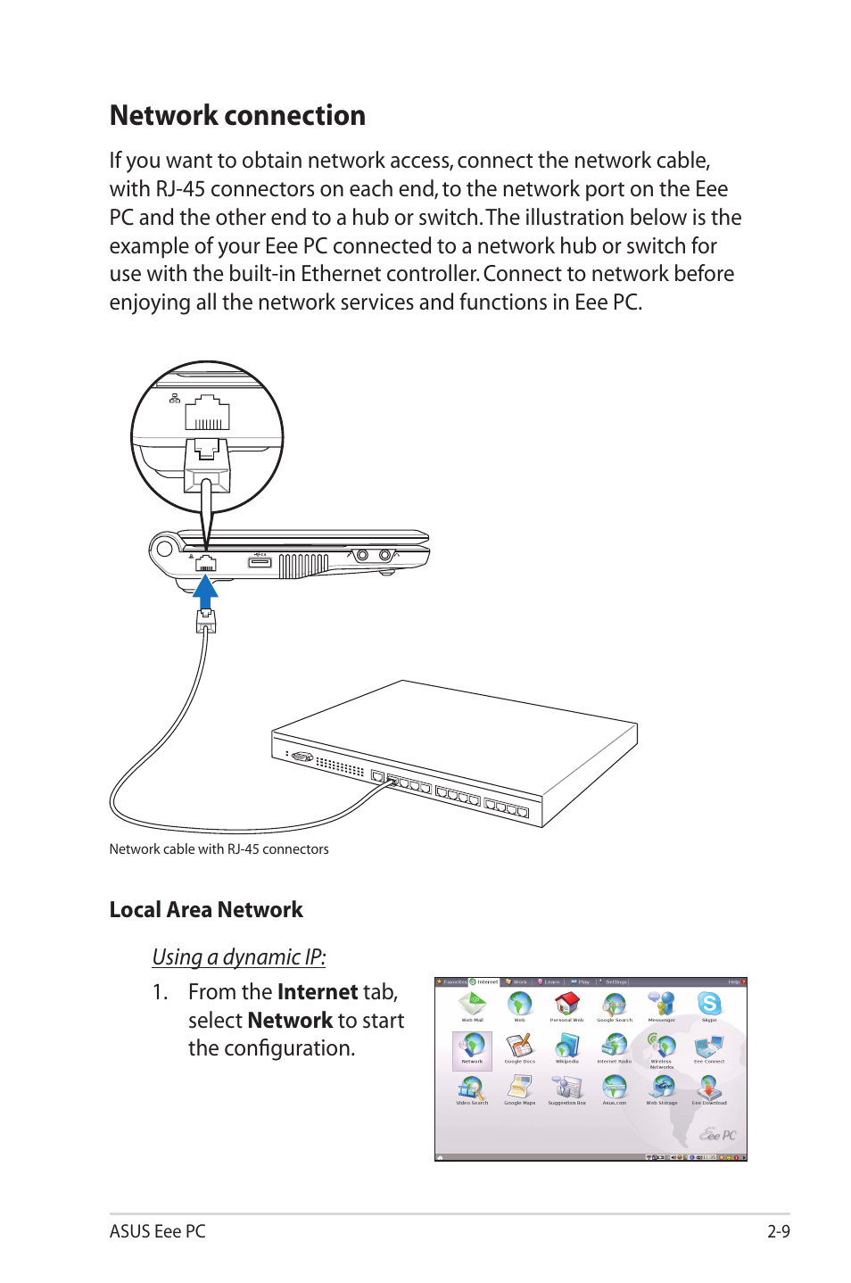 Network connection | Asus Eee PC S101H/XP User Manual | Page 29 / 80