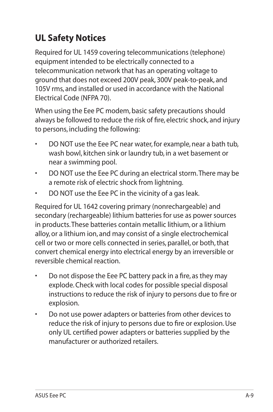 Ul safety notices | Asus Eee PC S101H/XP User Manual | Page 65 / 80