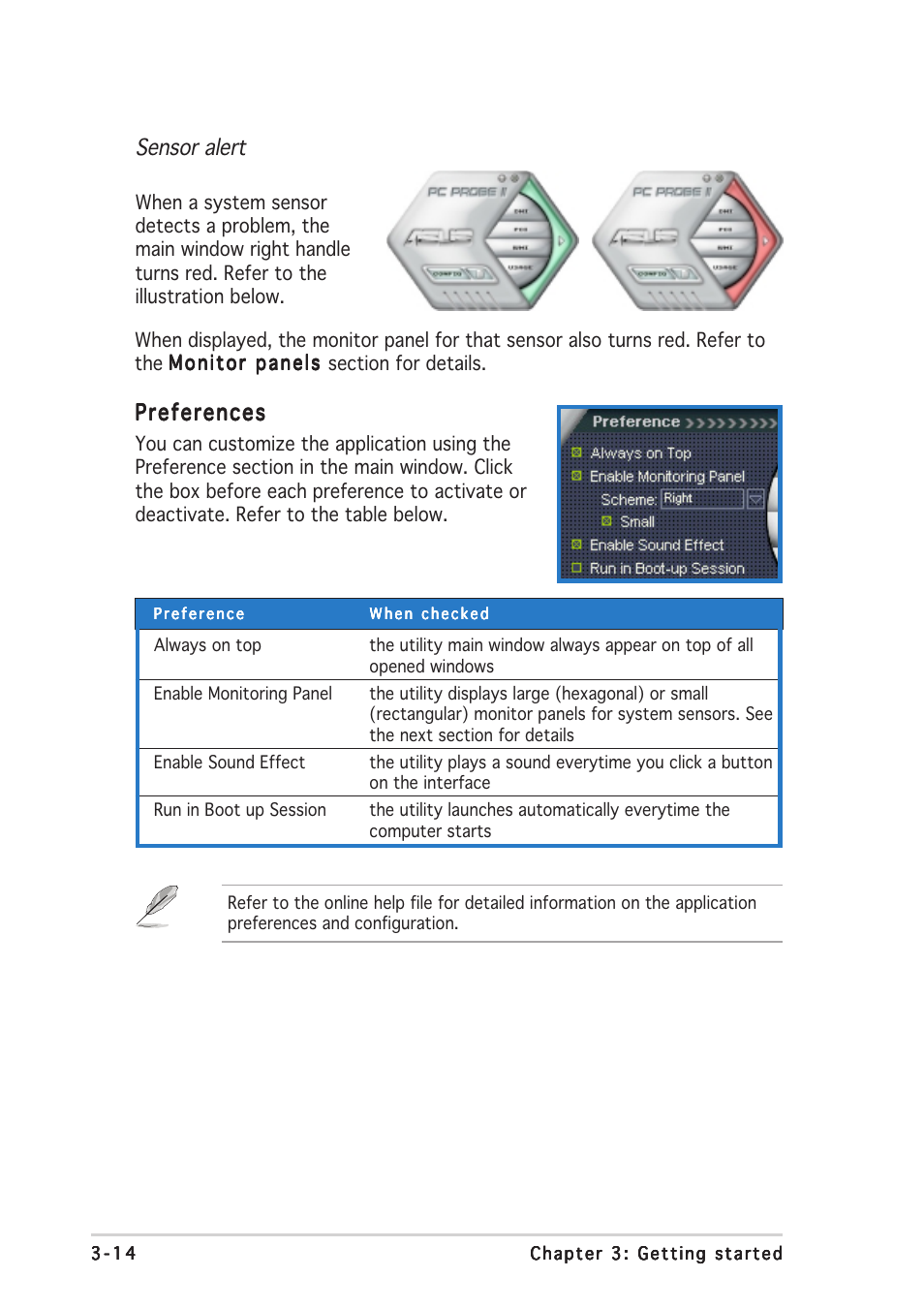 Sensor alert, Preferences | Asus Pundit-AE3 User Manual | Page 54 / 106