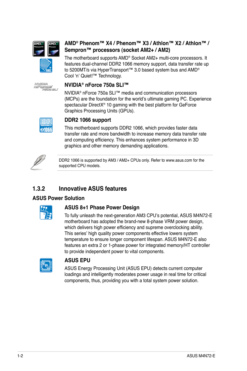 2 innovative asus features, Innovative asus features -2 | Asus M4N72-E User Manual | Page 14 / 72