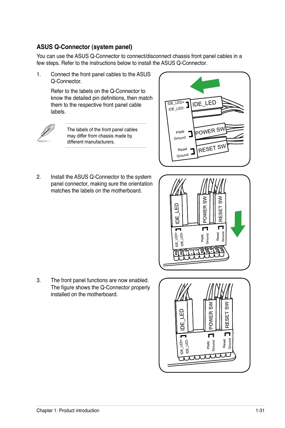 Asus q-connector (system panel) | Asus M4N72-E User Manual | Page 43 / 72
