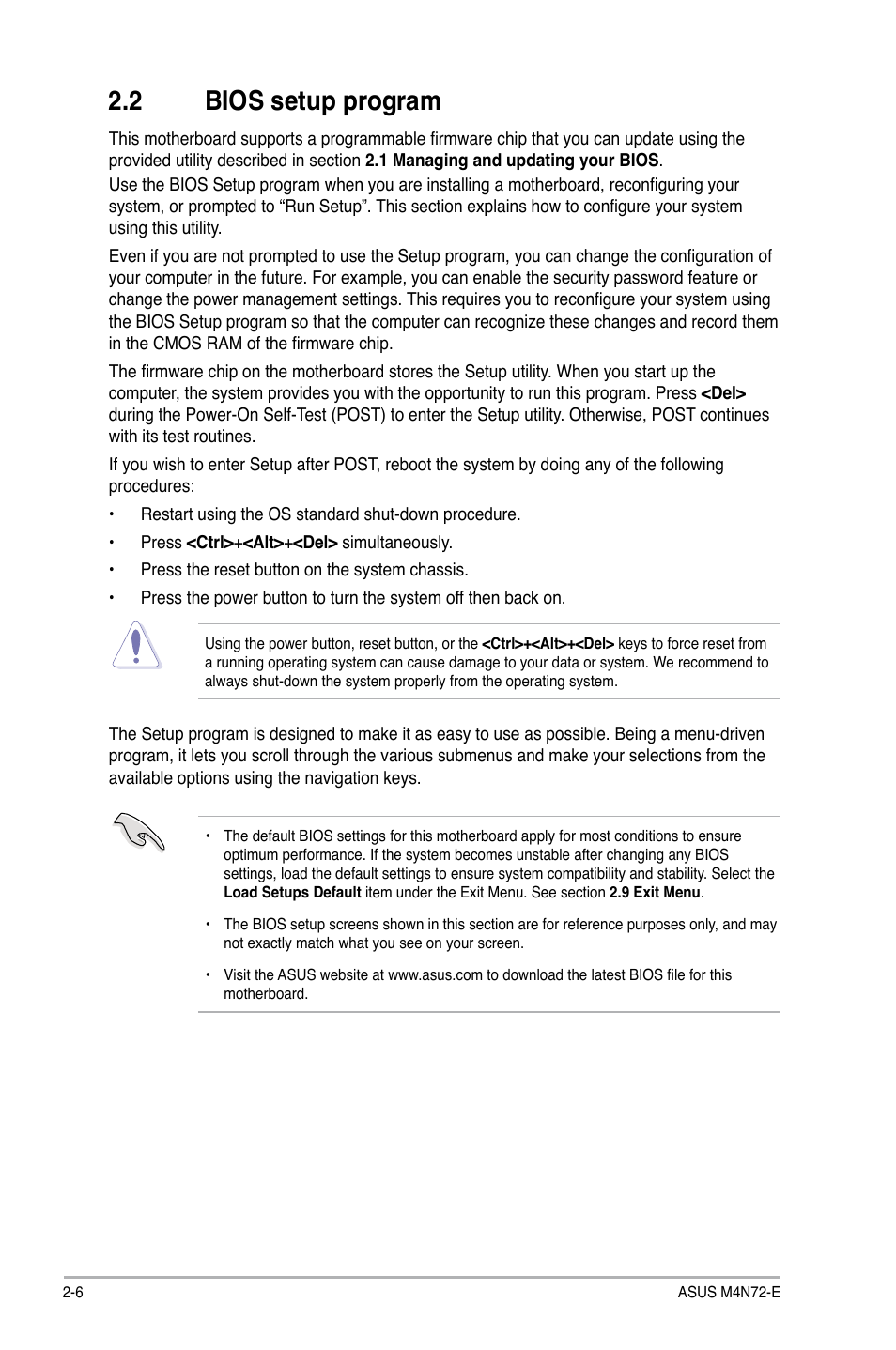 2 bios setup program, Bios setup program -6 | Asus M4N72-E User Manual | Page 50 / 72