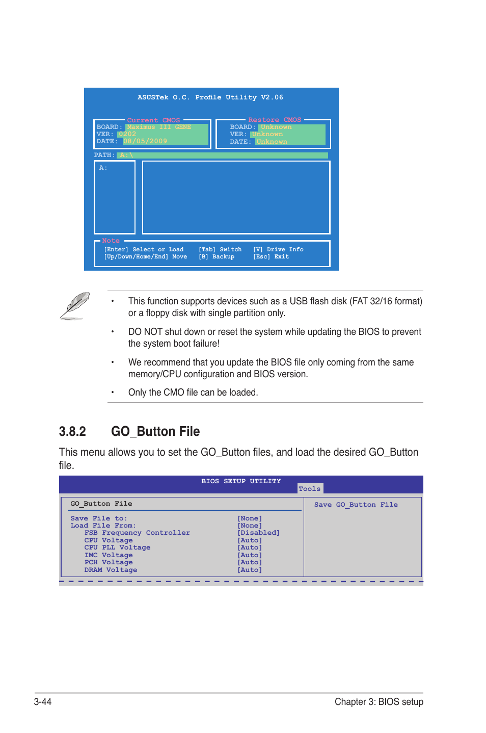 2 go_button file, Go_button file -44, 44 chapter 3: bios setup | Asus Maximus III Gene User Manual | Page 114 / 170