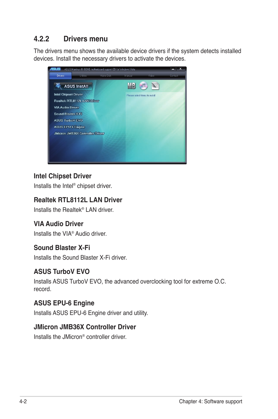 2 drivers menu, Drivers menu -2 | Asus Maximus III Gene User Manual | Page 122 / 170